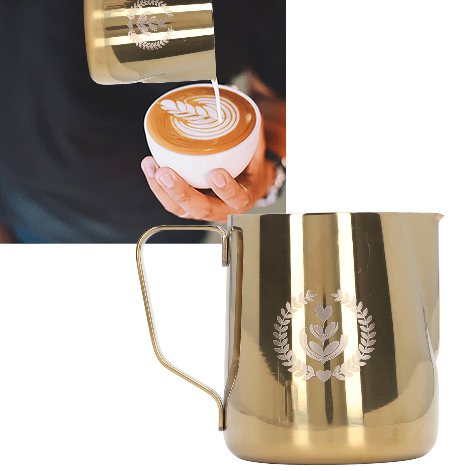 600 Ml Dickwandiger Latte-art-kaffeebecher Aus Edelstahl 304, Milchaufschäumerbecher Für Kaffeemaschinen, Farbe: Titangold