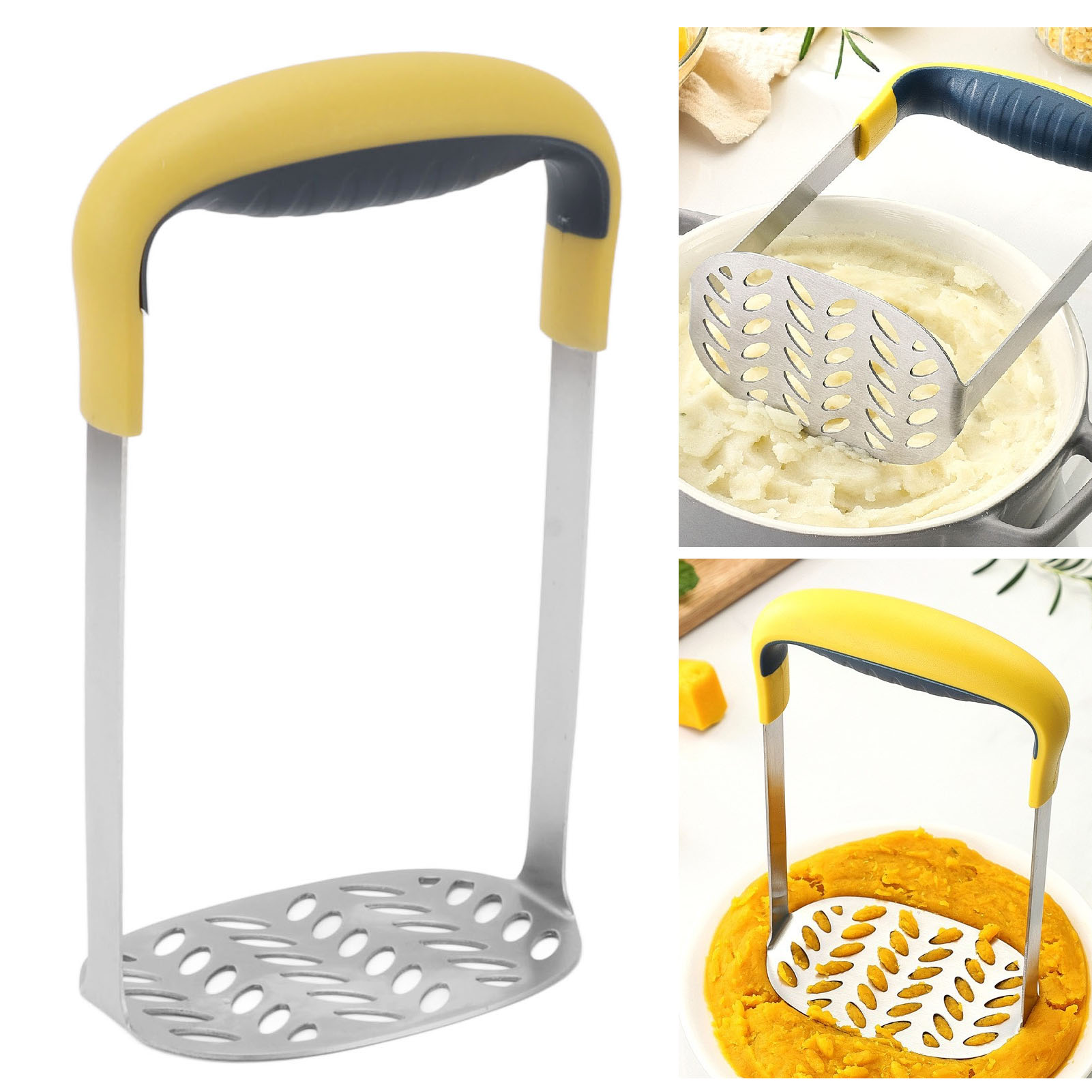 Kartoffelstampfer Aus Gelbem Edelstahl, Fruchtstampfer, Manueller Babynahrungsstampfer