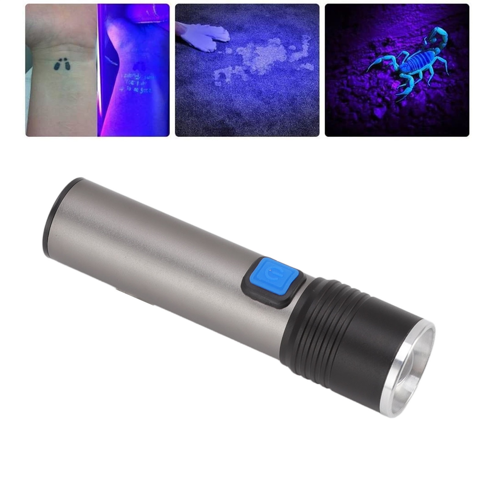 Mini-usb-taschenlampe Mit Wiederaufladbarem Akku, 365 Nm Uv-licht, Hochintensivem Led-strahl, Tragbare Uv-detektionstaschenlampe.
