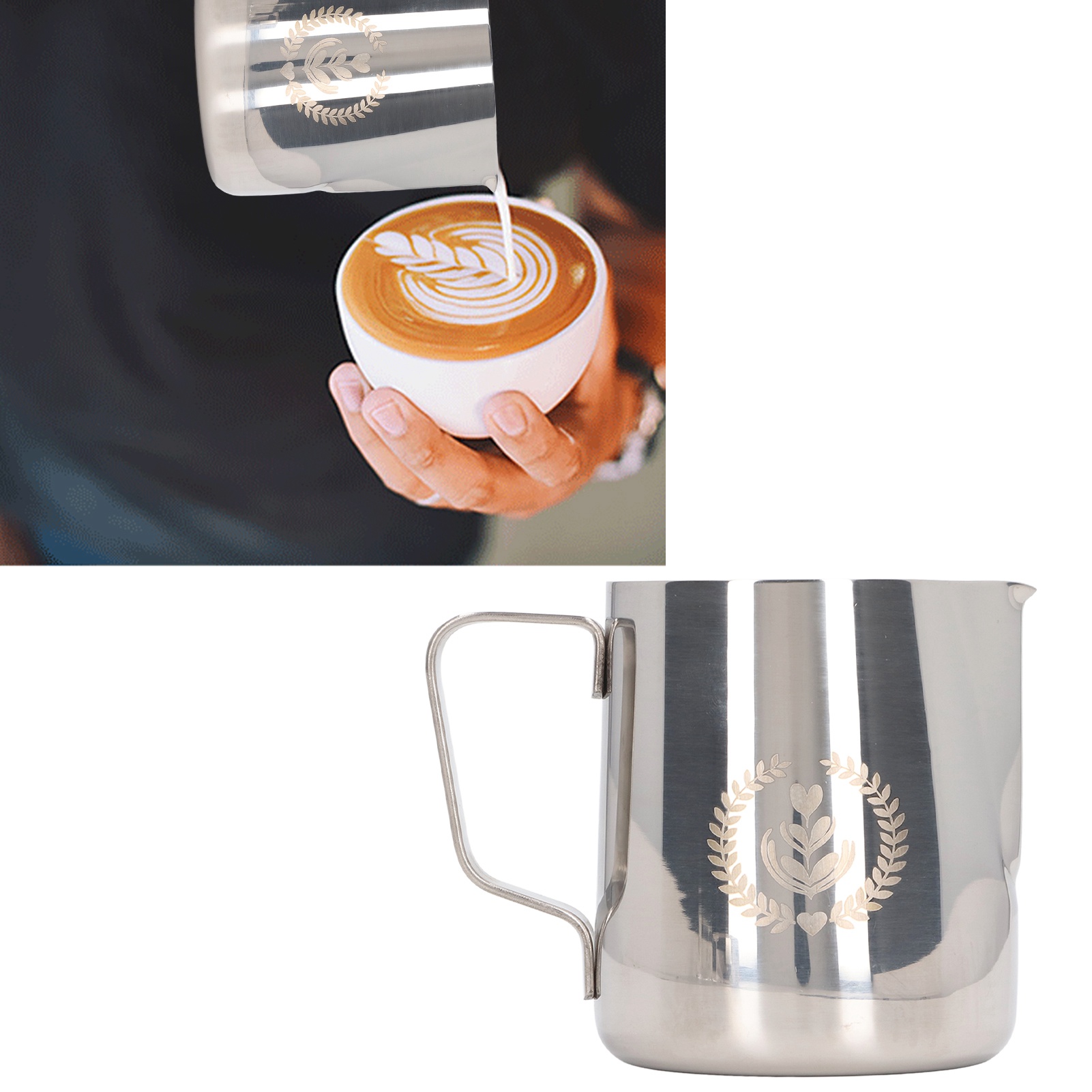 Dickwandiger Latte-art-kaffeebecher Aus Edelstahl 304, 600 Ml Fassungsvermögen, Geeignet Für Kaffeemaschine Und Milchaufschäumer.