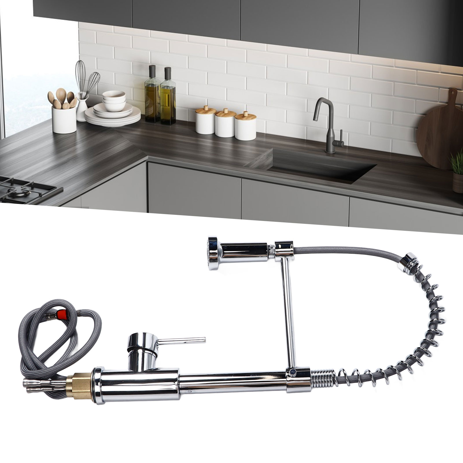 Küchenspüle/waschbecken/ausziehspüle Mit Warm- Und Kaltwasseranschluss, Multifunktionales, Drehbares Teleskopdesign, Edelstahl-federarmatur