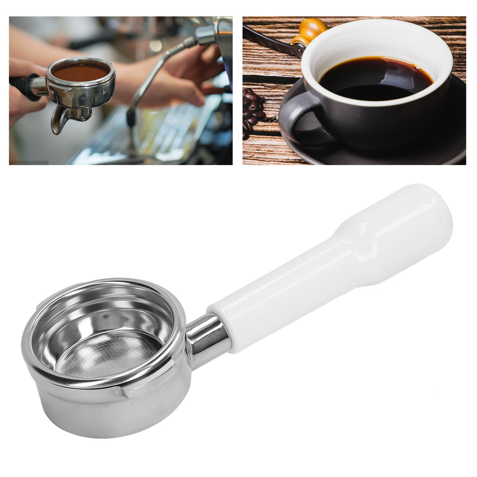 Universalgriff Für Breville Series 9 Kaffeemaschinen, 58 Mm Durchmesser, Mit Zwei Griffen, Bodenloser Edelstahlgriff (modell C2, Weißer Kunststoff)