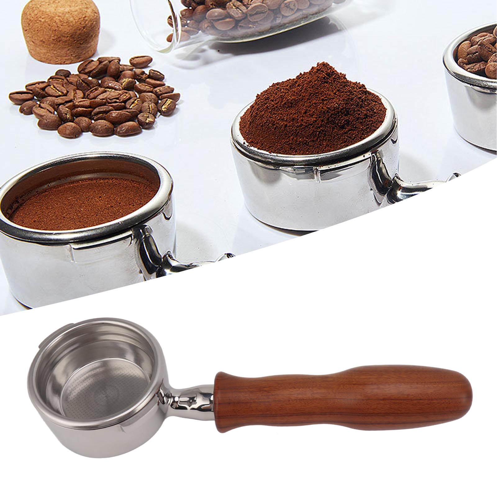 Gaggia 58-mm-kaffeemaschinengriff, Doppelgriff Aus Edelstahl Für Espressomaschinen, Bodenlos, Modell D, Rosenholz