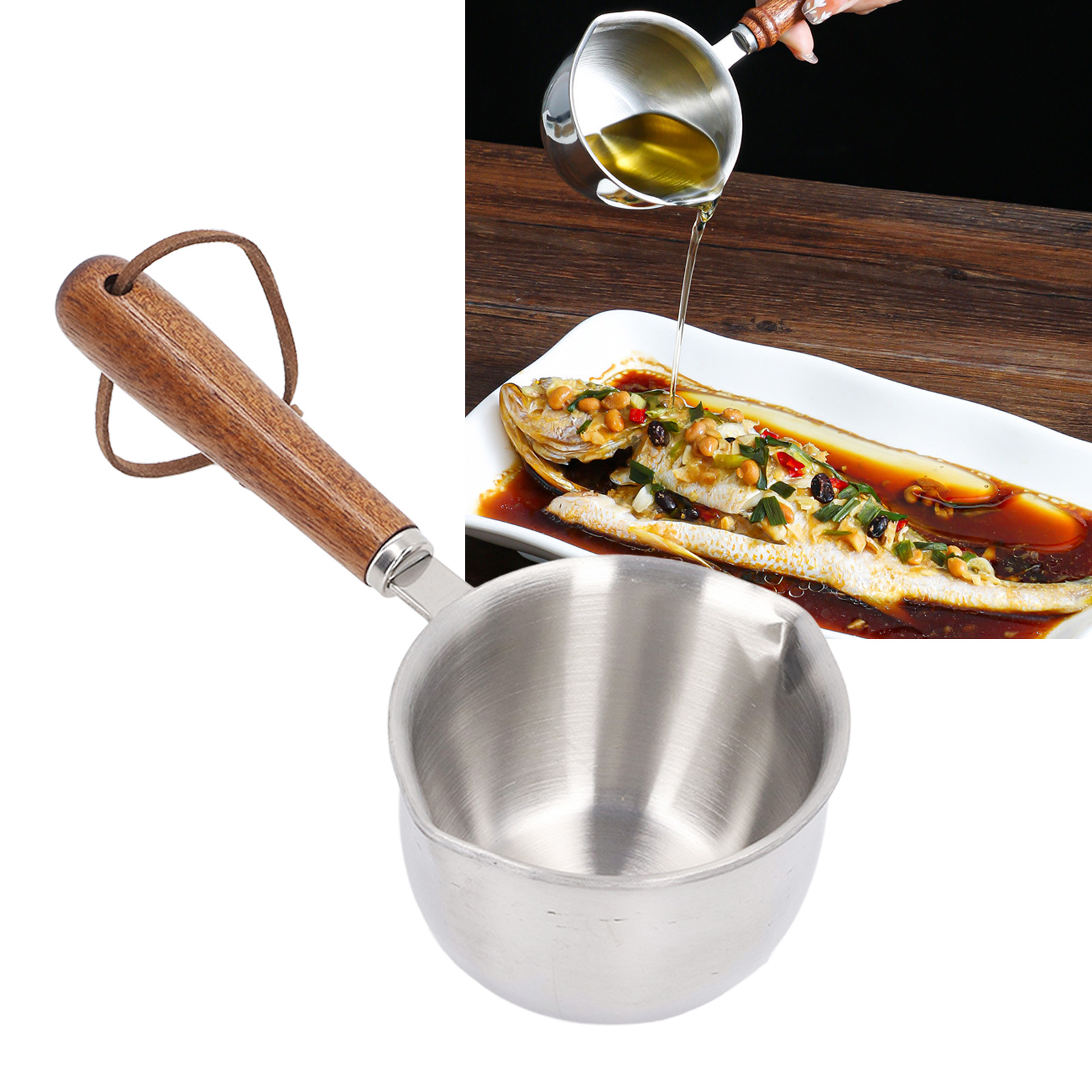 Stielkasserolle Aus Edelstahl 304, Ideal Für Butter, Milch Und Heißes Öl. Die Dreilagige Kassette Aus Edelstahl 304 Fasst 200 Ml Und Hat Einen Holzgriff.