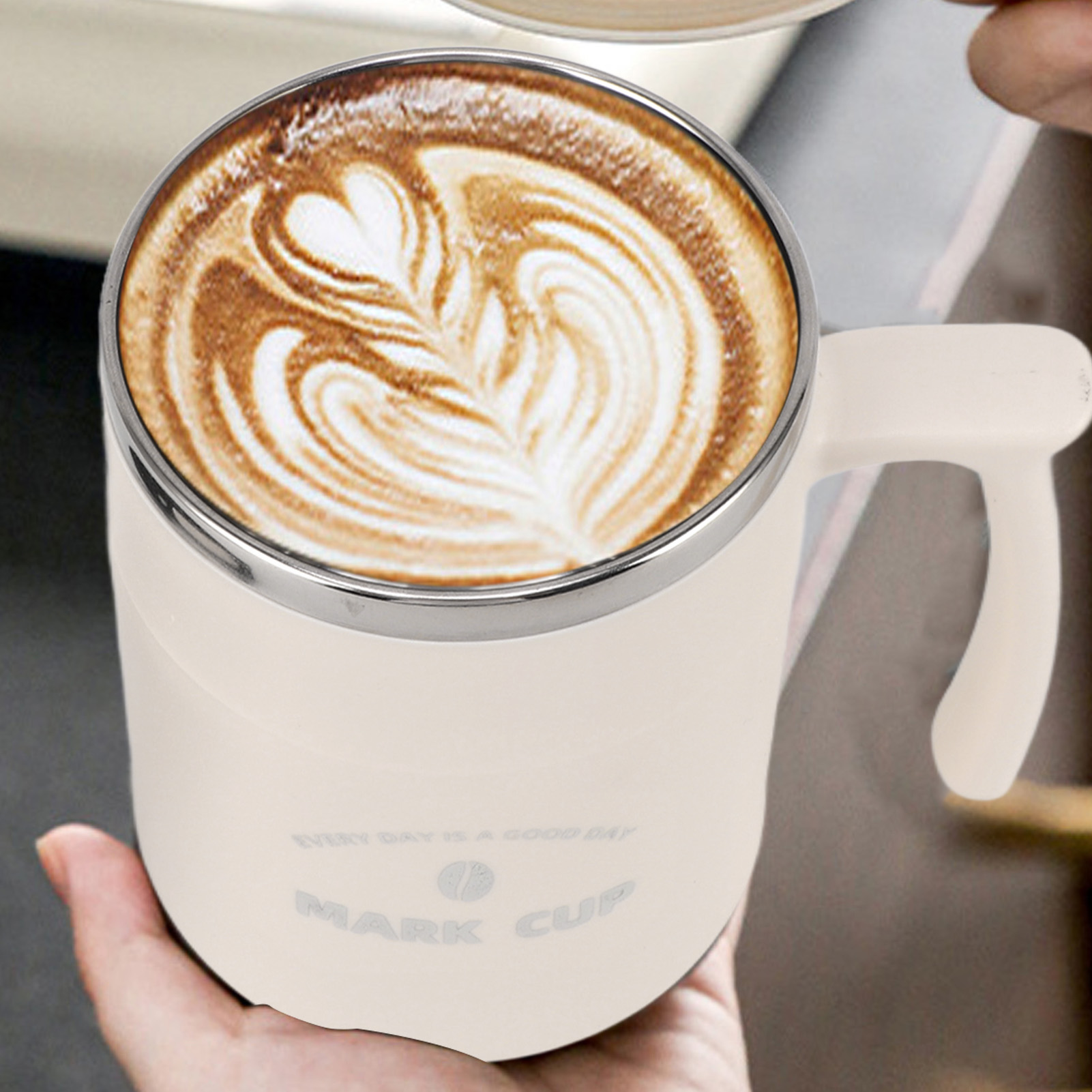 Edelstahlbecher Mit Strohhalm Und Deckel, Ideal Für Büro Und Zuhause, Für Kaffee, Frühstück Oder Romantische Stunden Zu Zweit. Weiß.