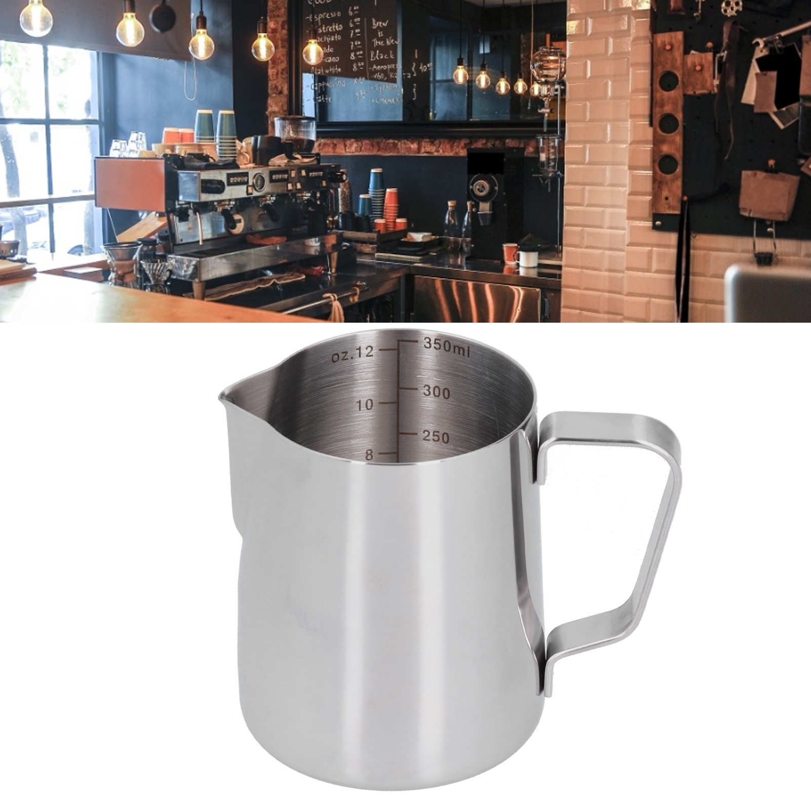 Edelstahlbecher Mit Spitzem Ausguss Für Latte Art, Latte-art-kanne, Eleganter Milchbecher, Kaffeebecher, 350 Ml, Edelstahl, Originalfarbe, Inneneinteilung