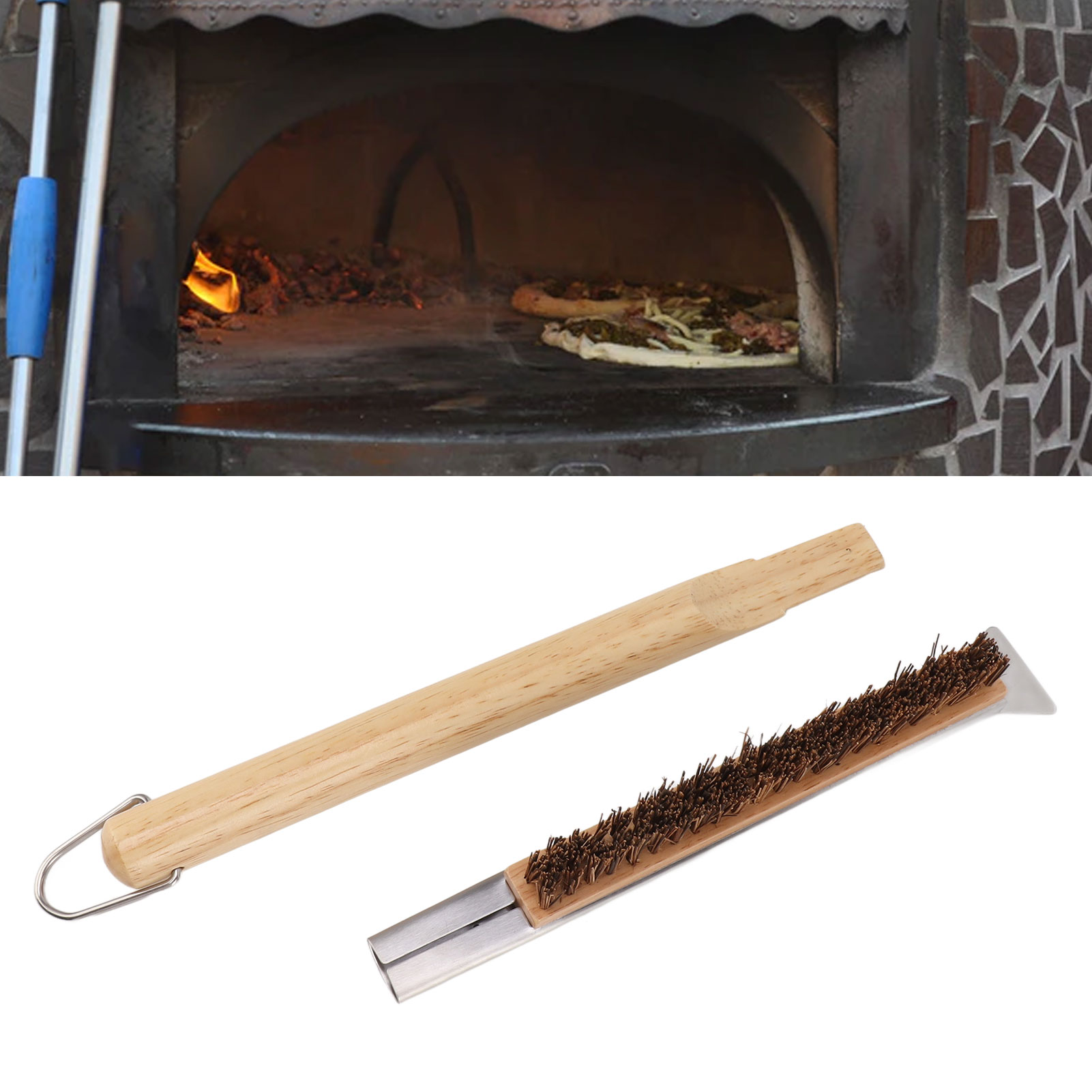 Pizzabürste Mit Holzgriff, Pizzabürste Mit Langem Griff, Pizzastein, Abnehmbares Backwerkzeug