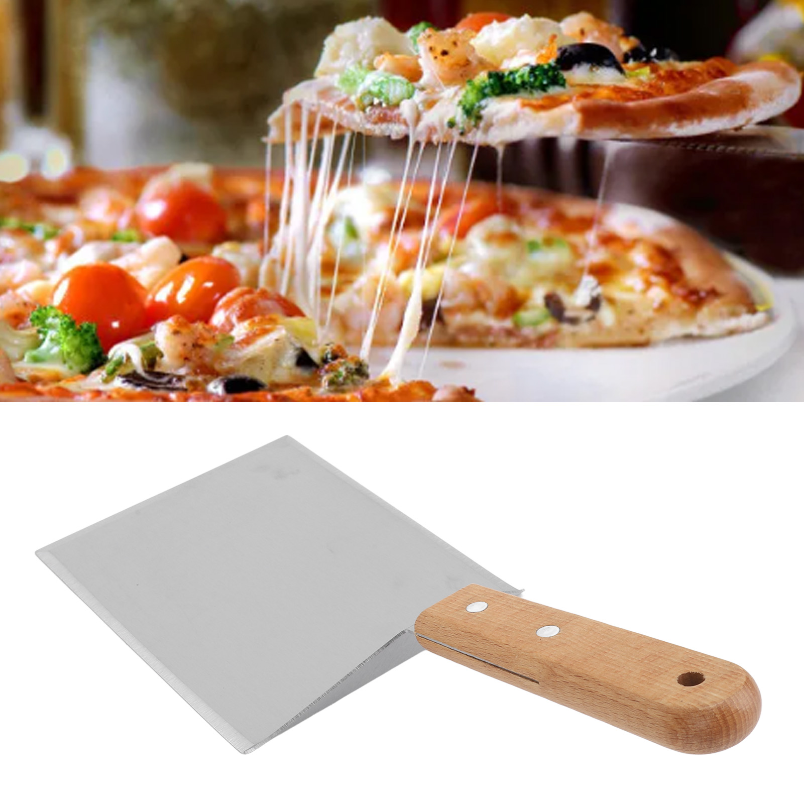Pizzaspatel, Topfspatel, Kuchenspatel, Quadratischer Spatel Aus Edelstahl – Holzgriff