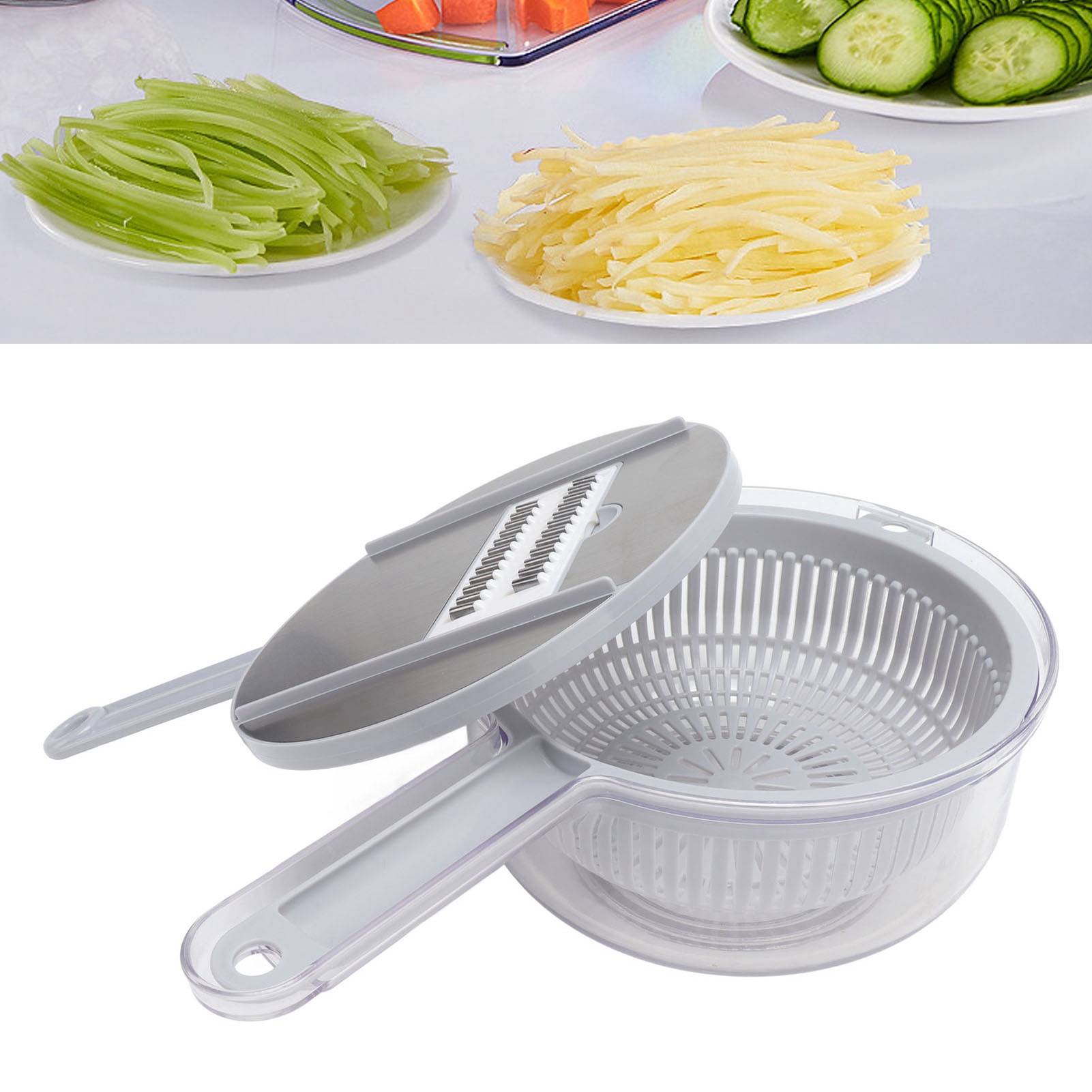 Multifunktionale Kartoffelreibe, Gemüseschneider, Radieschen- Und Gurkenreibe, Grau.