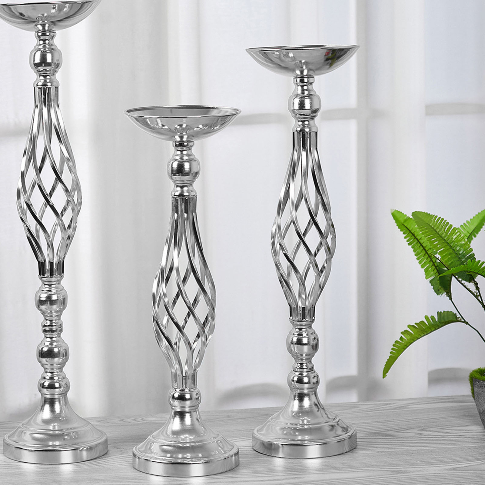 Mittelgroßer Silberner Tischleuchter, Schmiedeeiserne Vase, Gangleuchter Aus Gedrehtem Seil, Hochzeitsblumenvase, Hochzeitsaccessoires