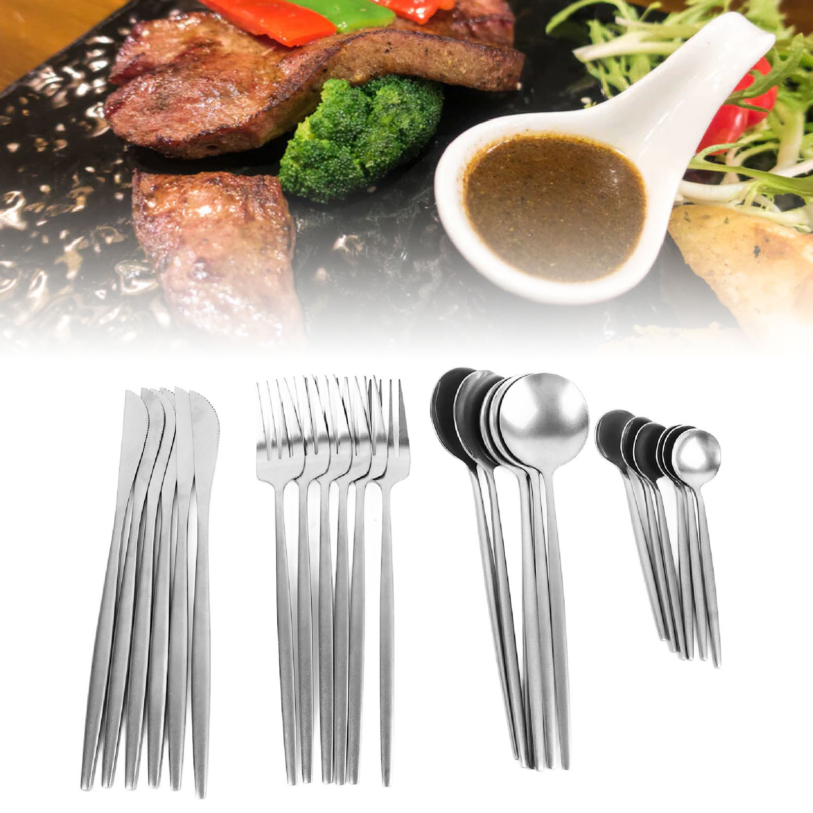 24-teiliges Edelstahl-besteckset Im Retro-stil, Inklusive Steakbesteck Und Löffeln.