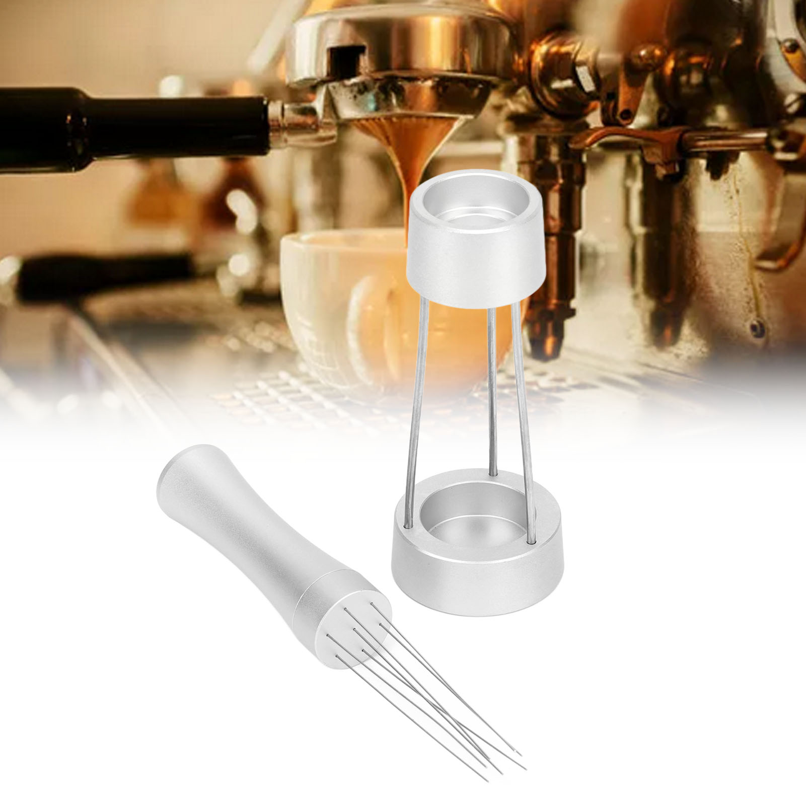 Kaffeepulver-spender Mit Sockel, Kaffeepulver-dispergiernadel, Espressopulver-mischnadel, Mischt Kaffeepulver Gleichmäßig, Silberfarben.