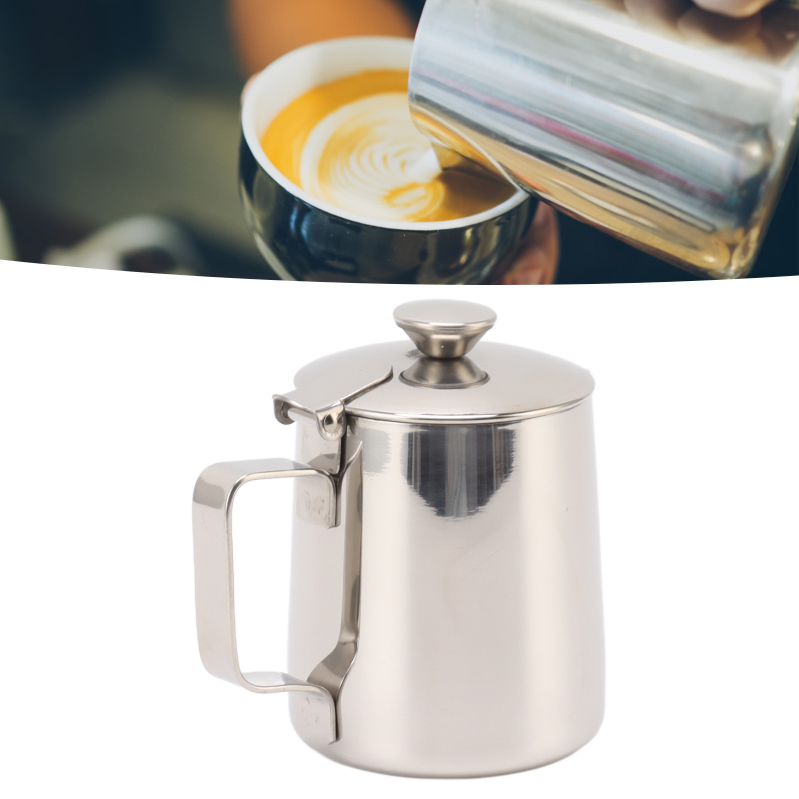 Edelstahlbecher Mit Deckel Für Latte Art, Cappuccino, Wasser, Kaffeemaschine, Teekanne