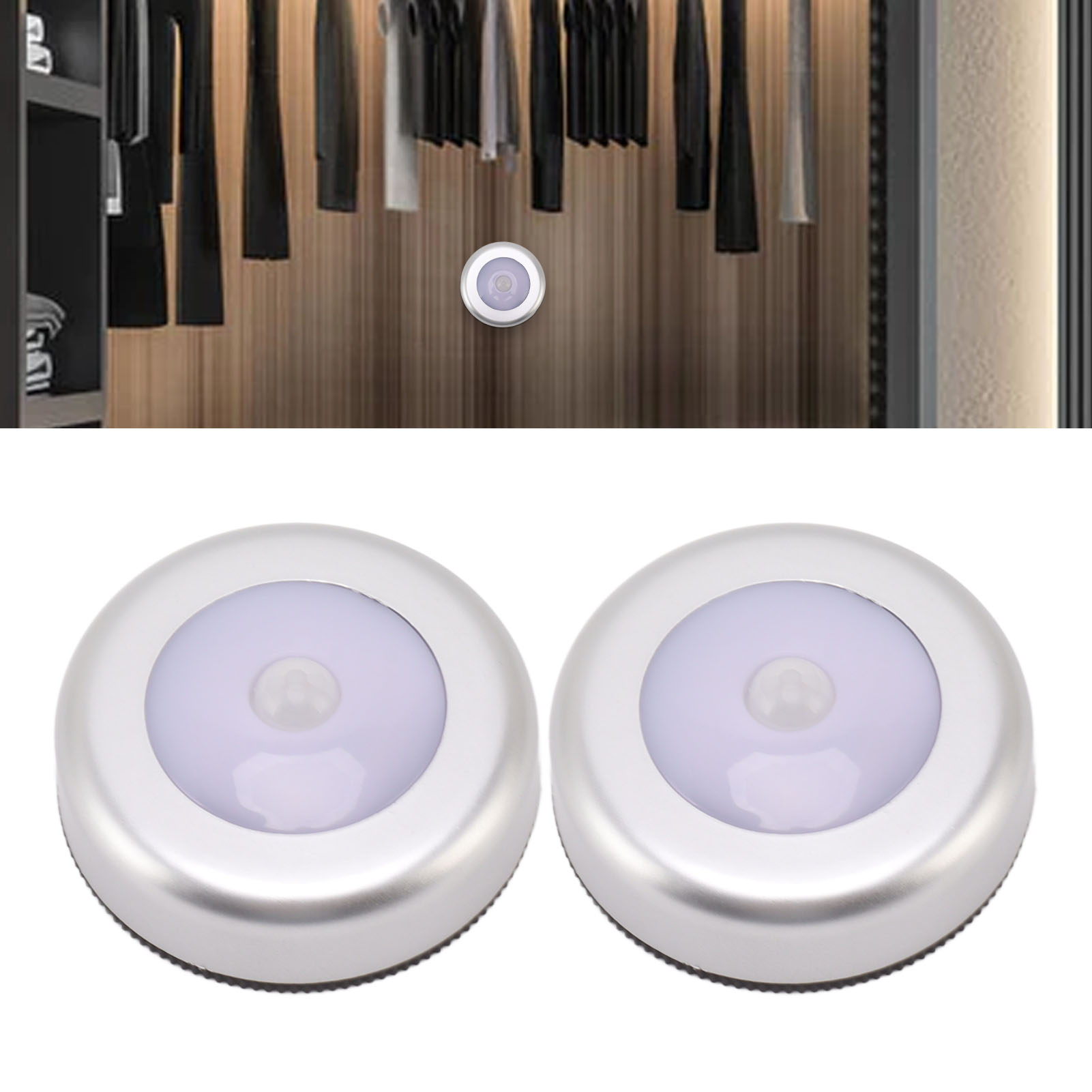2 Runde Led-bewegungsmelderlampen Zu Verkaufen, Geeignet Für Kleiderschränke, Abstellkammern, Schlafzimmer, Notbeleuchtung, Nachtlichter Und Bewegungsmelder-schrankleuchten.