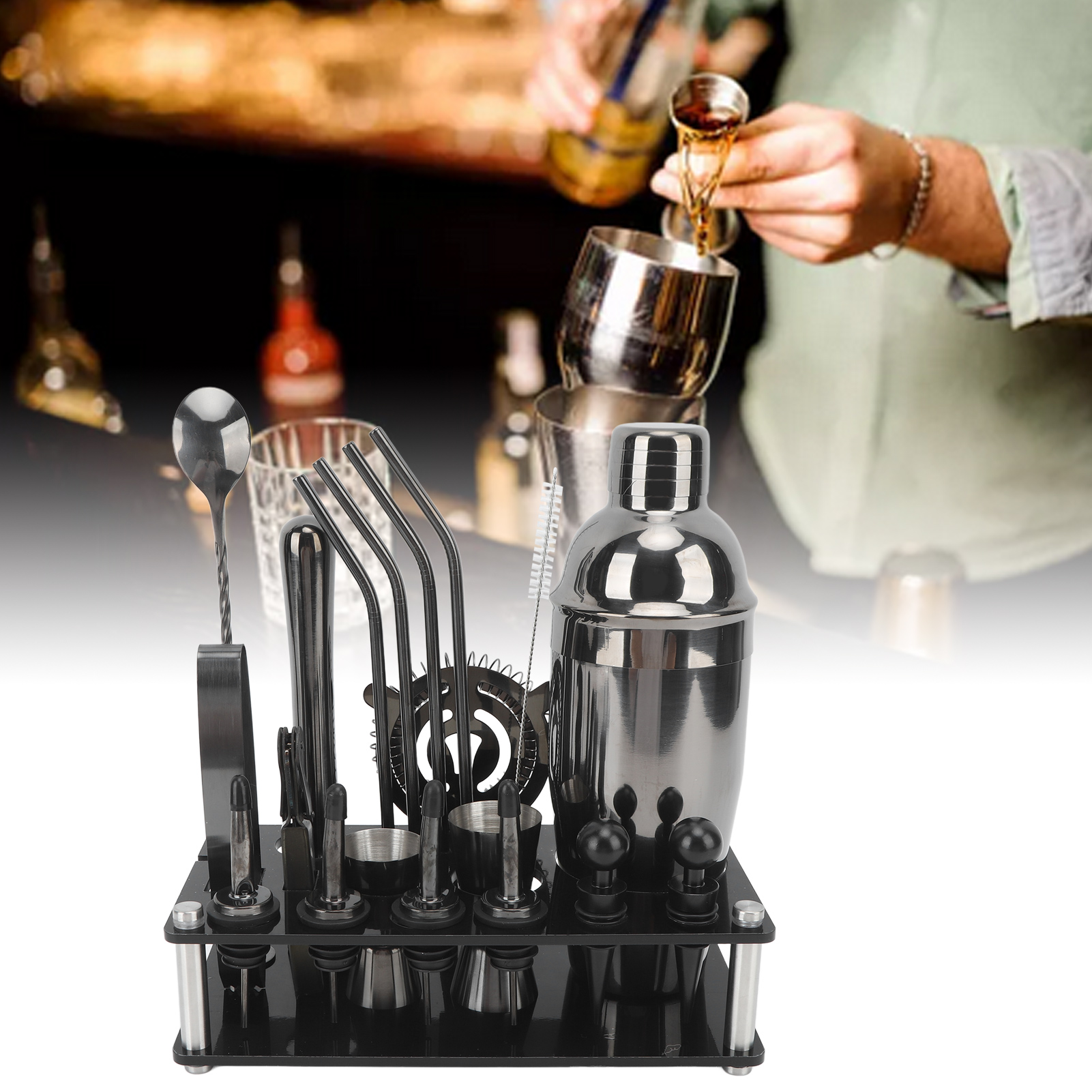 Set Mit 20 Schwarzen Shakern, 750 Barwerkzeuge, Cocktailshaker Aus Edelstahl, Barmixer, Komplettes Set.