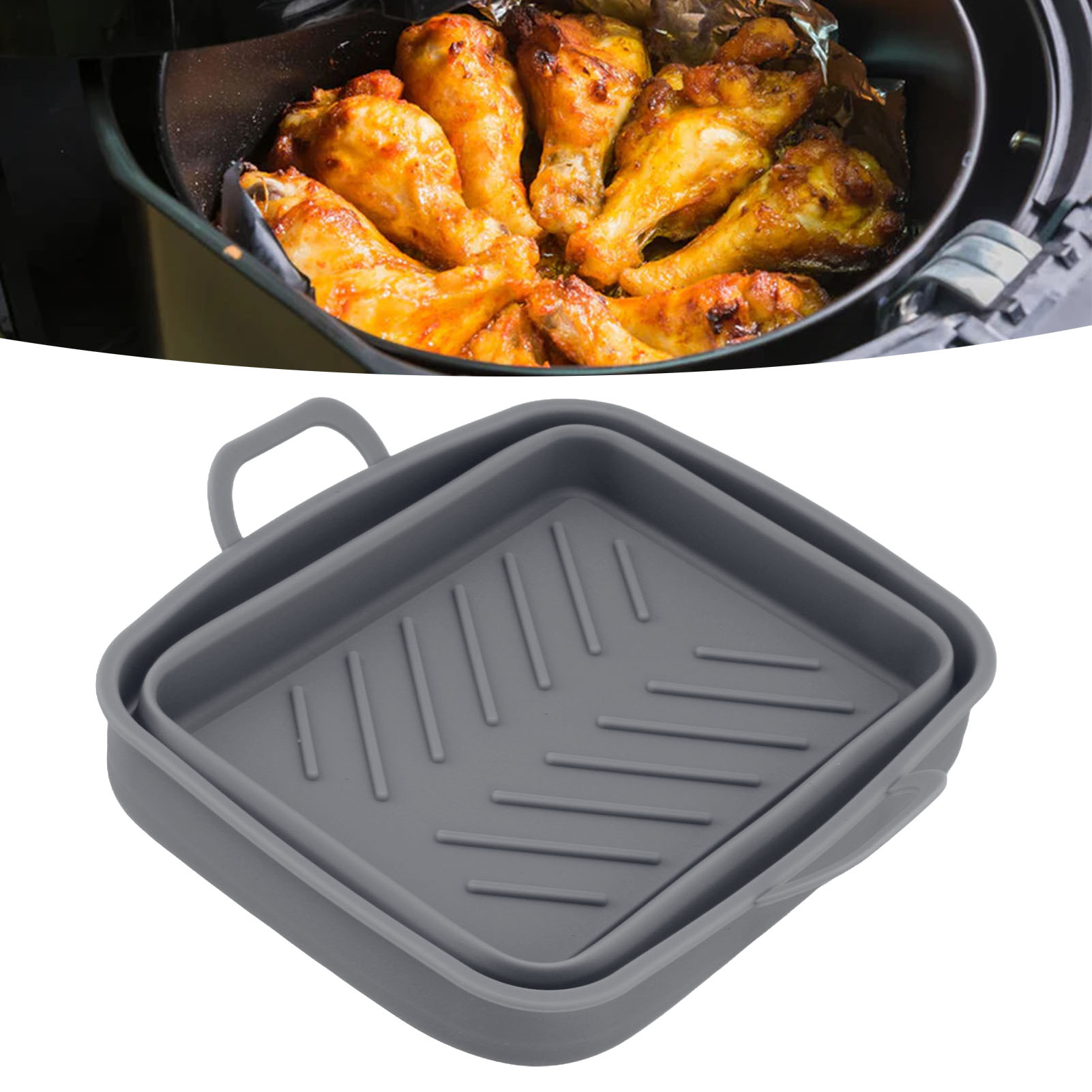 Zubehör Für Silikon-heißluftfritteusen Mit Zwei Körben Und Griffen, Erhältlich In Grau (2 Körbe Pro Packung)