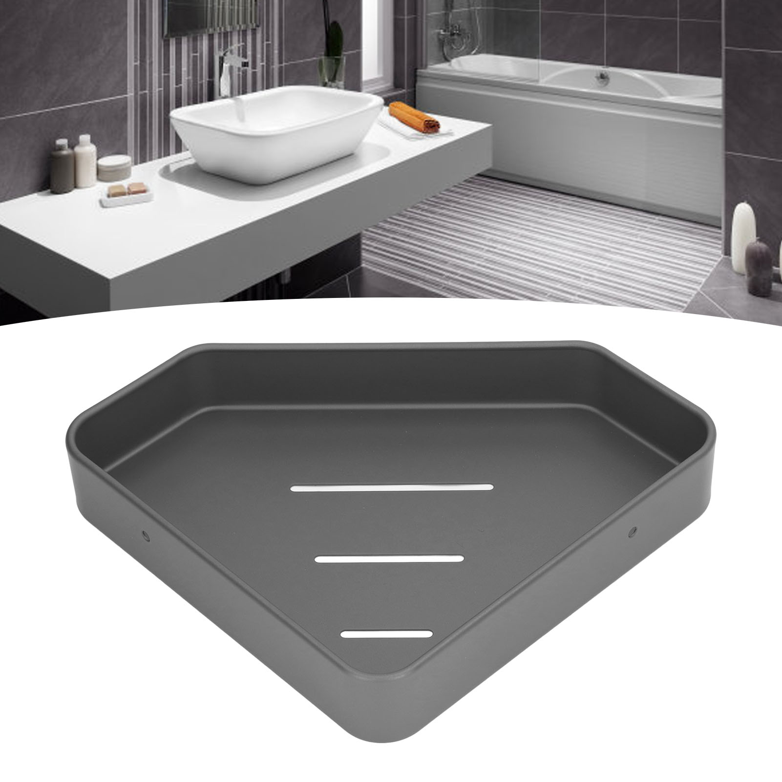 Rostbeständiges Eckregal Aus Aluminium In Raumfahrtqualität Fürs Badezimmer Mit Dreieckigem Drahtkorb [einlagiges Regal, Anthrazitgrau]