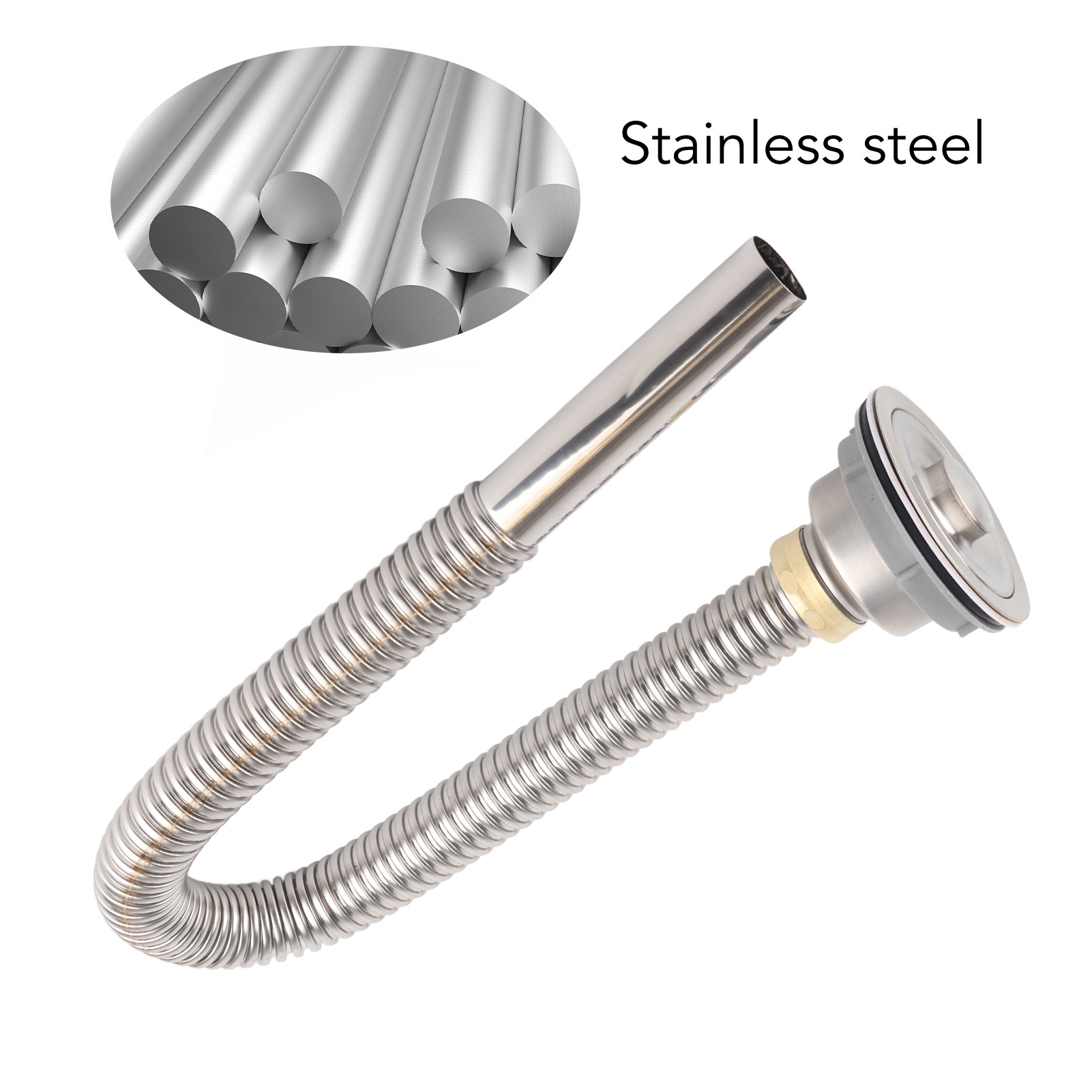 Abflussrohr Aus Edelstahl Für Küchenspülen, Unterbauspülen Mit Einem Becken, Geruchsdichter Edelstahl-abfluss Für Ein Becken Mit Dekorativer Abdeckung Und Geruchsdichtem Ring.