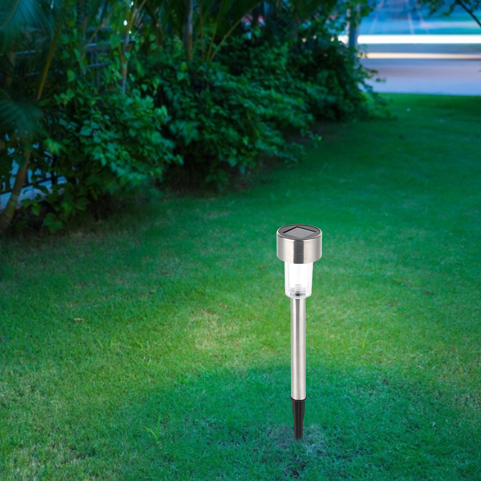 Set Mit 10 Led-solarstraßenleuchten Aus Edelstahl Für Garten- Und Hofbeleuchtung, Weißes Licht