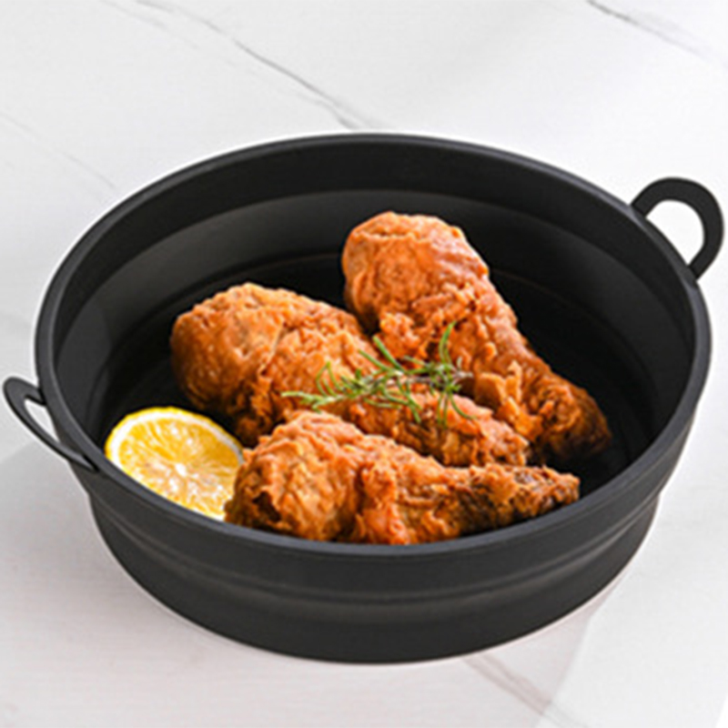 Zusammenklappbare Silikon-kochplatte Für Heißluftfritteusen, Lebensmittelecht, Hitzebeständig, Runde Frittierplatte/matte, 8,5 Zoll, Schwarz.