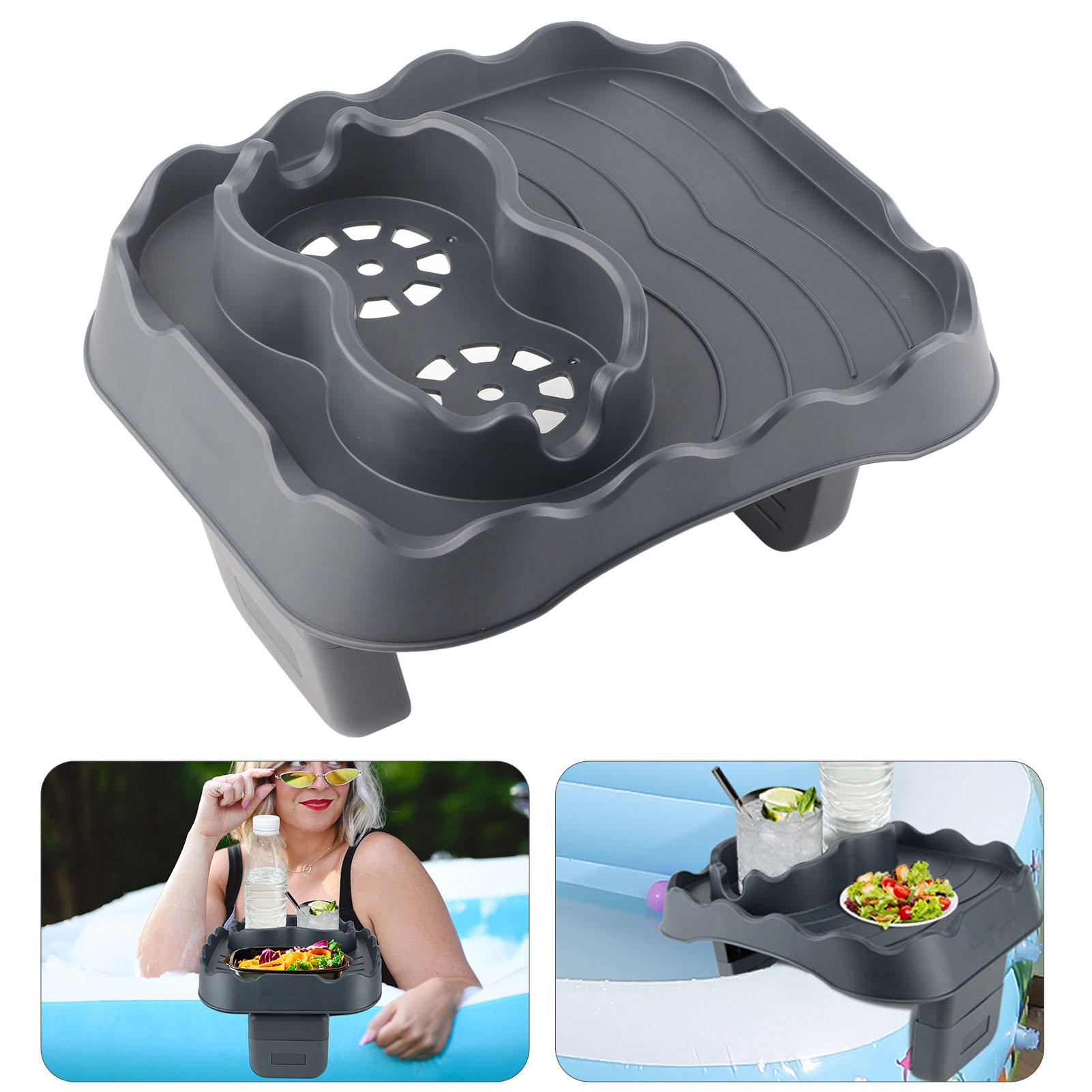 Aufblasbarer Pool-getränkehalter, Verstellbare, Rutschfeste Ablage Für Whirlpools, Grau