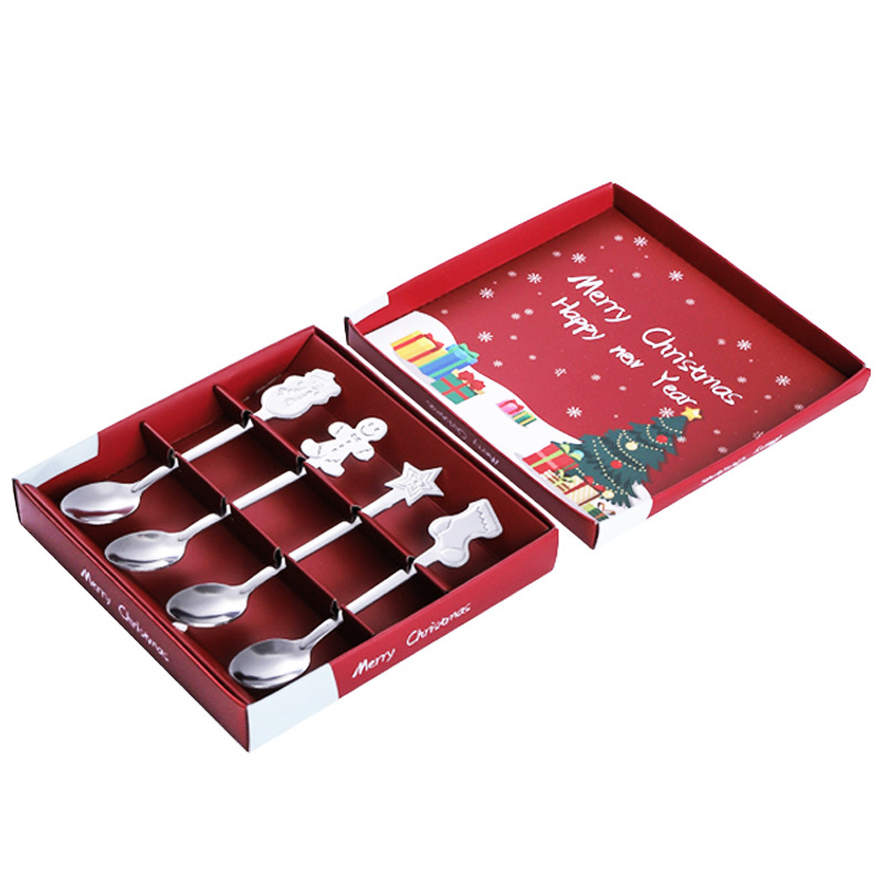 Geschenkset, Goldener Edelstahl-teelöffel, Kreatives Und Hochwertiges Geschirr, Dessert- Und Kuchenlöffel, Weihnachtslöffel, Vierteiliges Silberset
