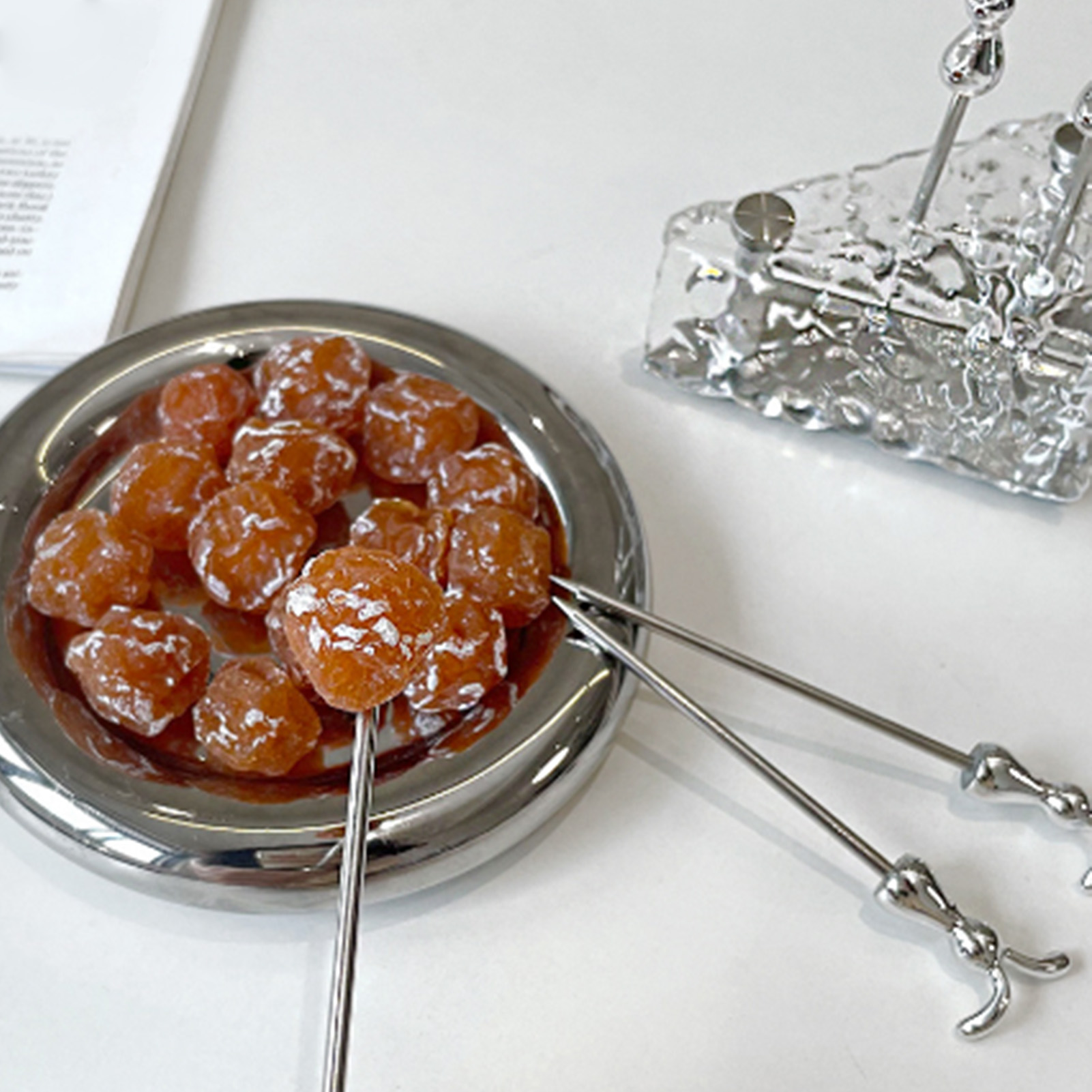 Luxuriöses Obstgabeln-set Im Nordischen Stil, Mit Edelstahl-etikett, Obstaufbewahrungsglas, Tortenständer, Käse- Und Obstgabel.