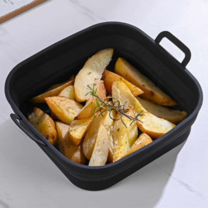 Beschichtung Für Heißluftfritteusen, Geschmacksneutral, Dicke, Zusammenklappbare Quadratische Silikon-backform, 8 Zoll Pro Seite, Schwarz.