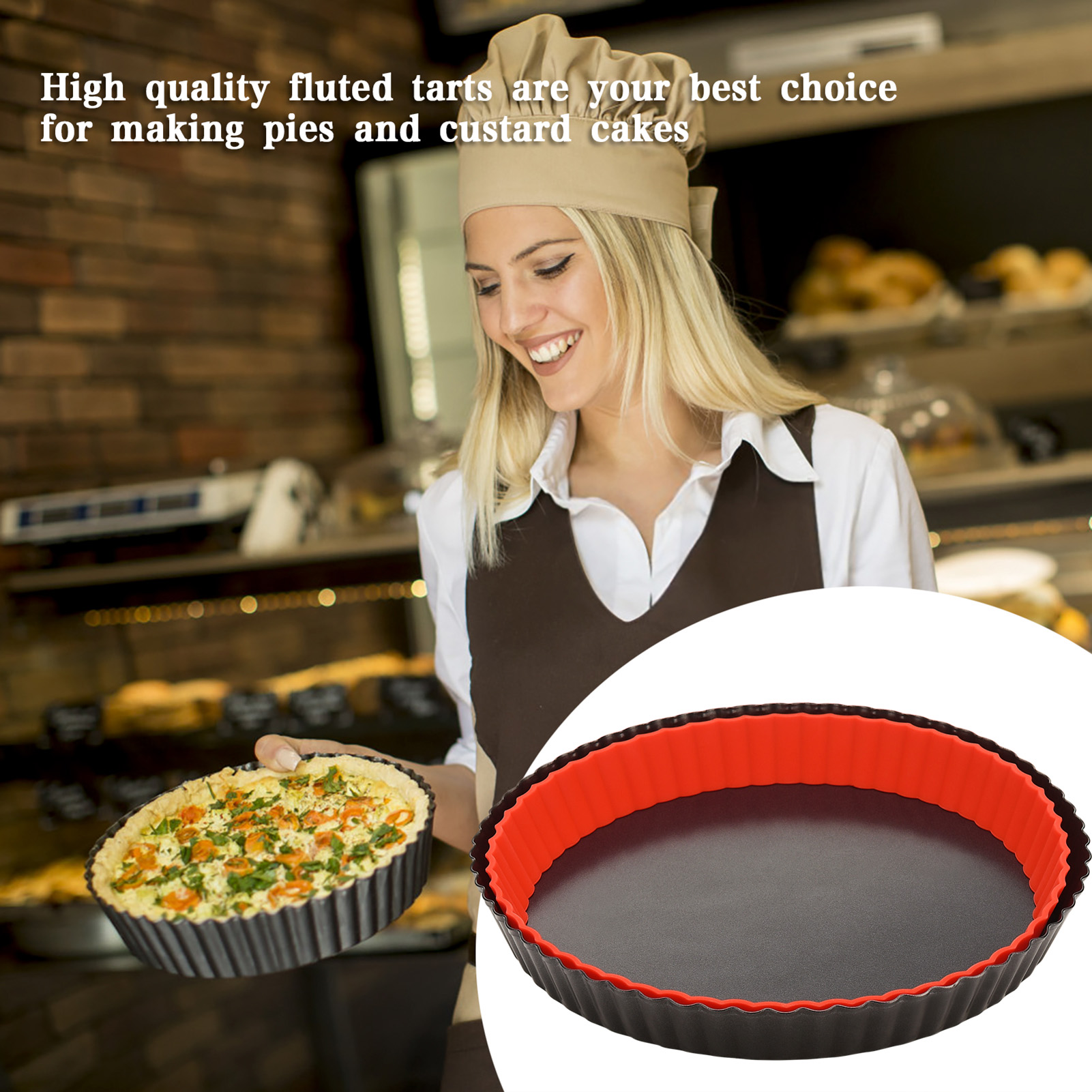 Tarteform Mit Herausnehmbarem Boden, Ideal Für Tartes, Quiches, Pies Und Pizzen. Material: Kohlenstoffstahl Und Silikon.