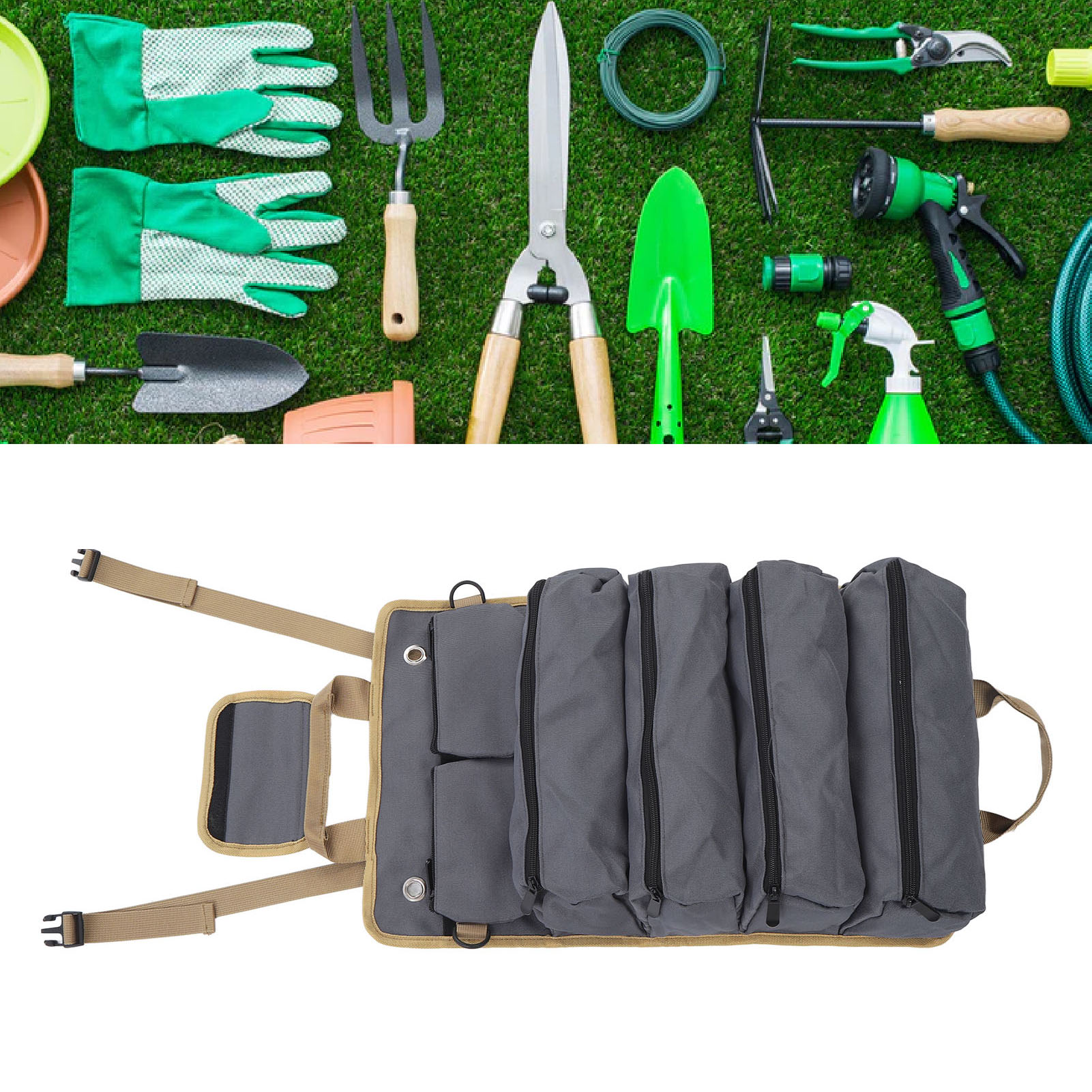 Aufrollbare Multifunktions-werkzeugtasche, Aufbewahrungstasche Für Gartengeräte, Grau