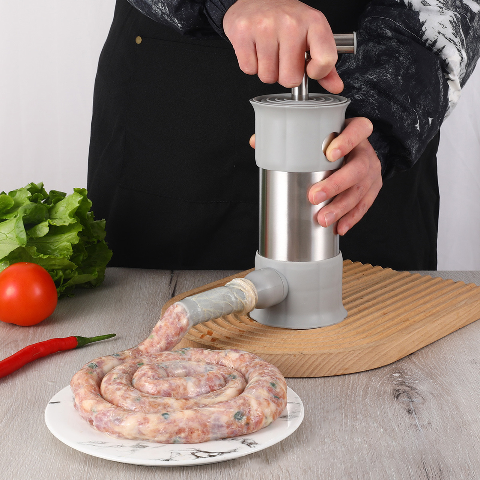 Manuelle Wurstfüllmaschine Mit Großem Fassungsvermögen Für Den Hausgebrauch, Werkzeug Zur Herstellung Von Hotdogs Und Würstchen.