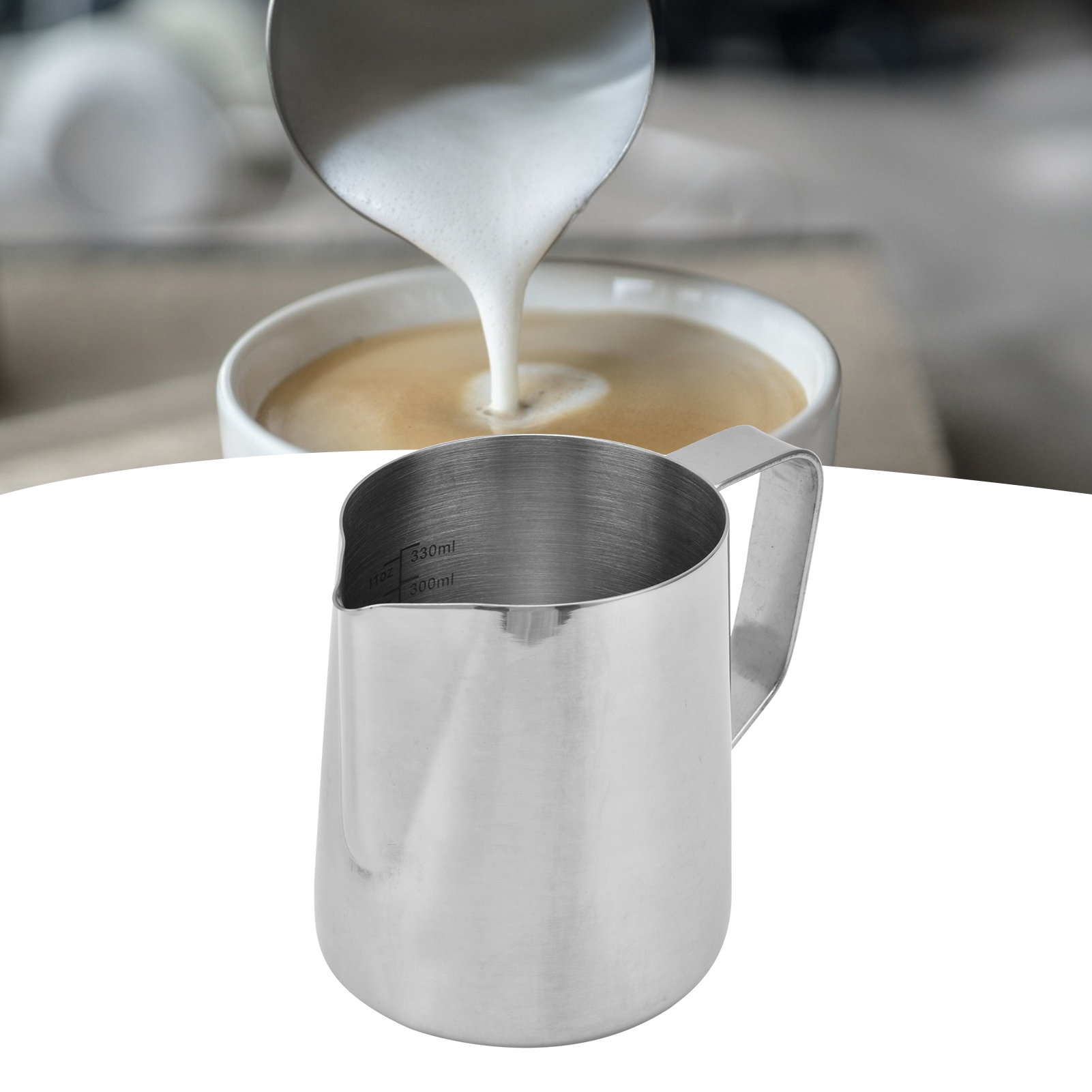 Latte-art-kaffeebecher Aus Edelstahl 304 Mit Spitzem Ausguss, Messbecher, Milchaufschäumer, Naturfarbe, 350 Ml