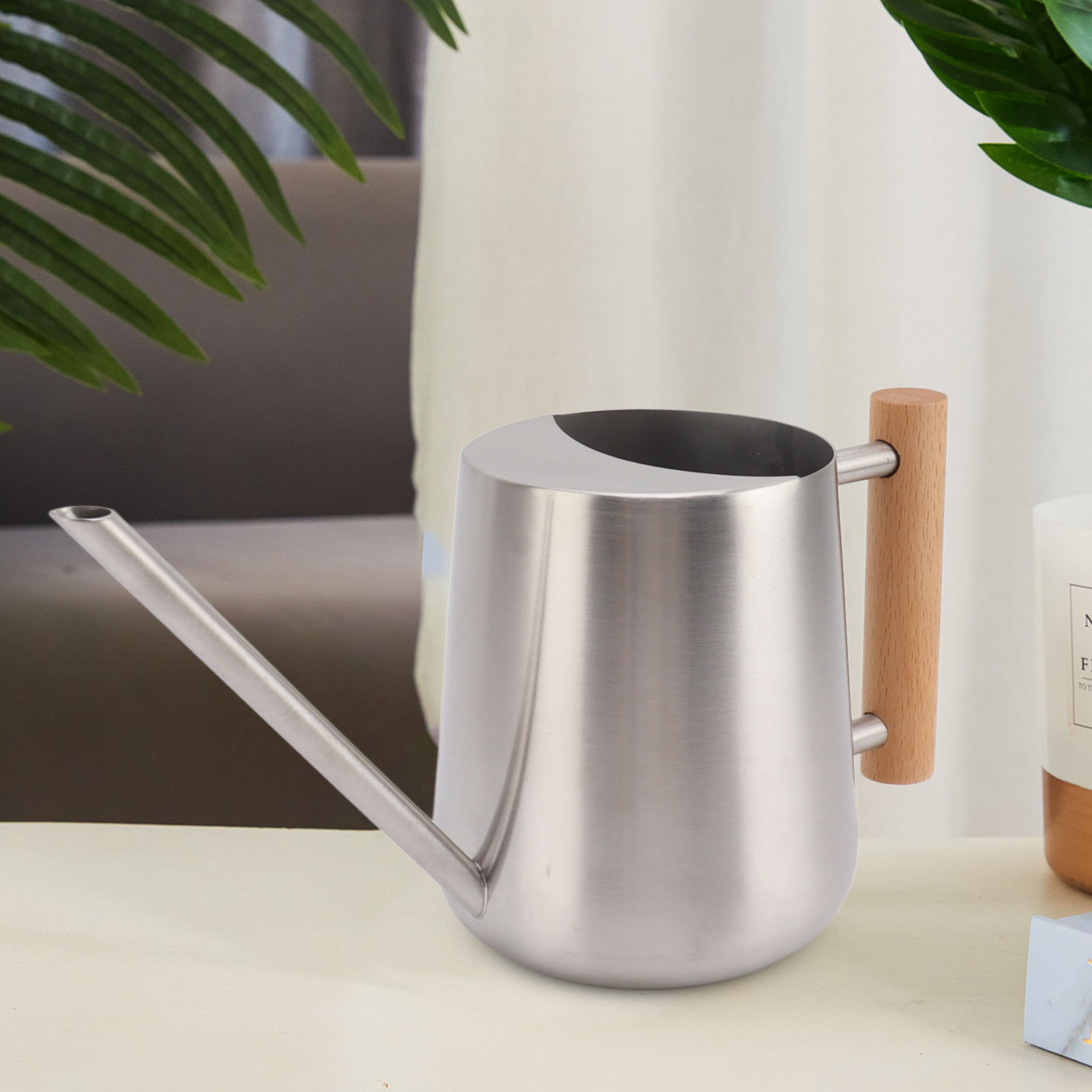 Gießkanne Aus Edelstahl Mit Langem Ausguss, Dicke Sprühflasche, Haushaltsgießkanne Aus Metall, Edelstahlfarbe