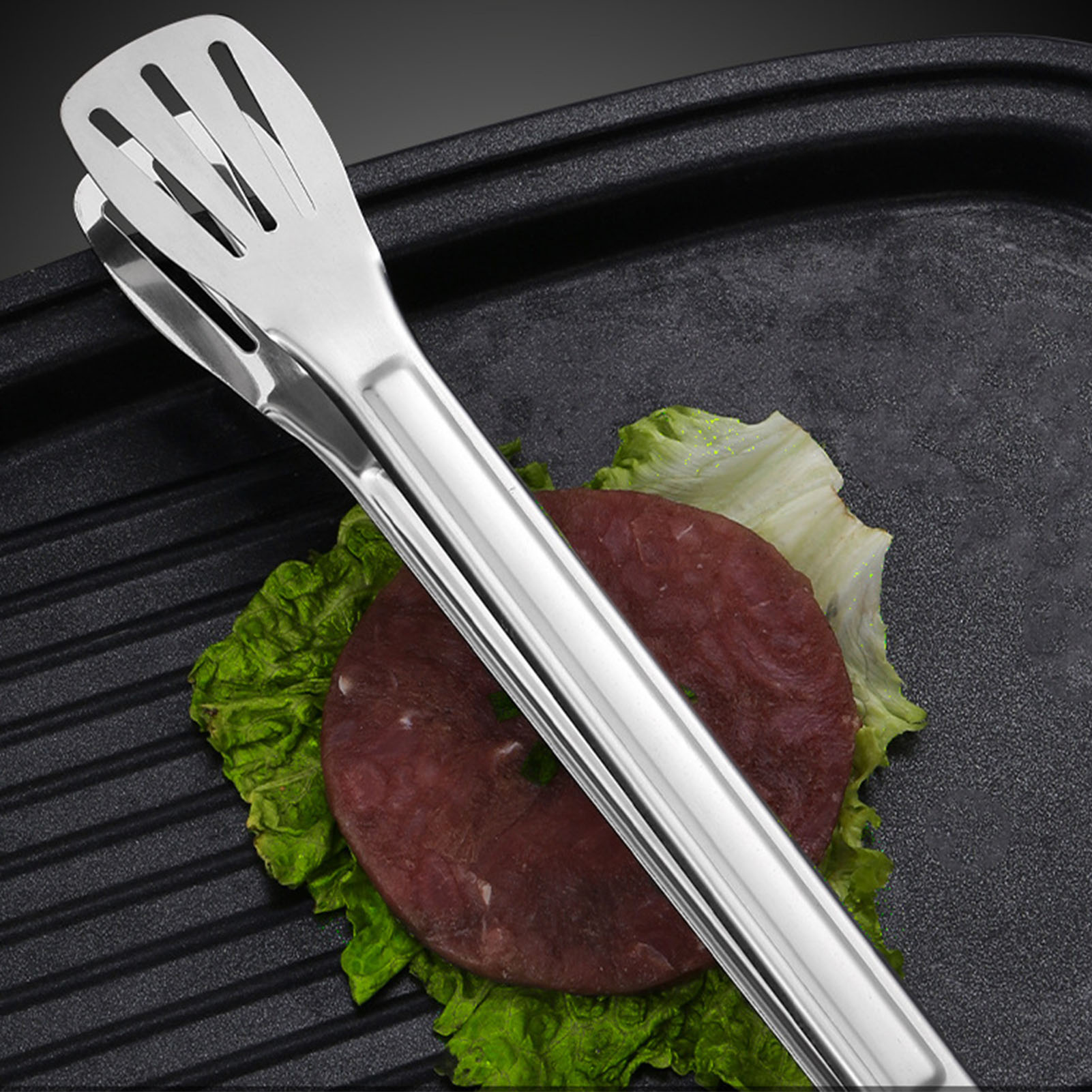 Dicke, Dreidrähtige Edelstahl-grillzange, Hitzebeständig, Geeignet Für Den Hausgebrauch, Grillen, Steaks Und Buffetgrillen.