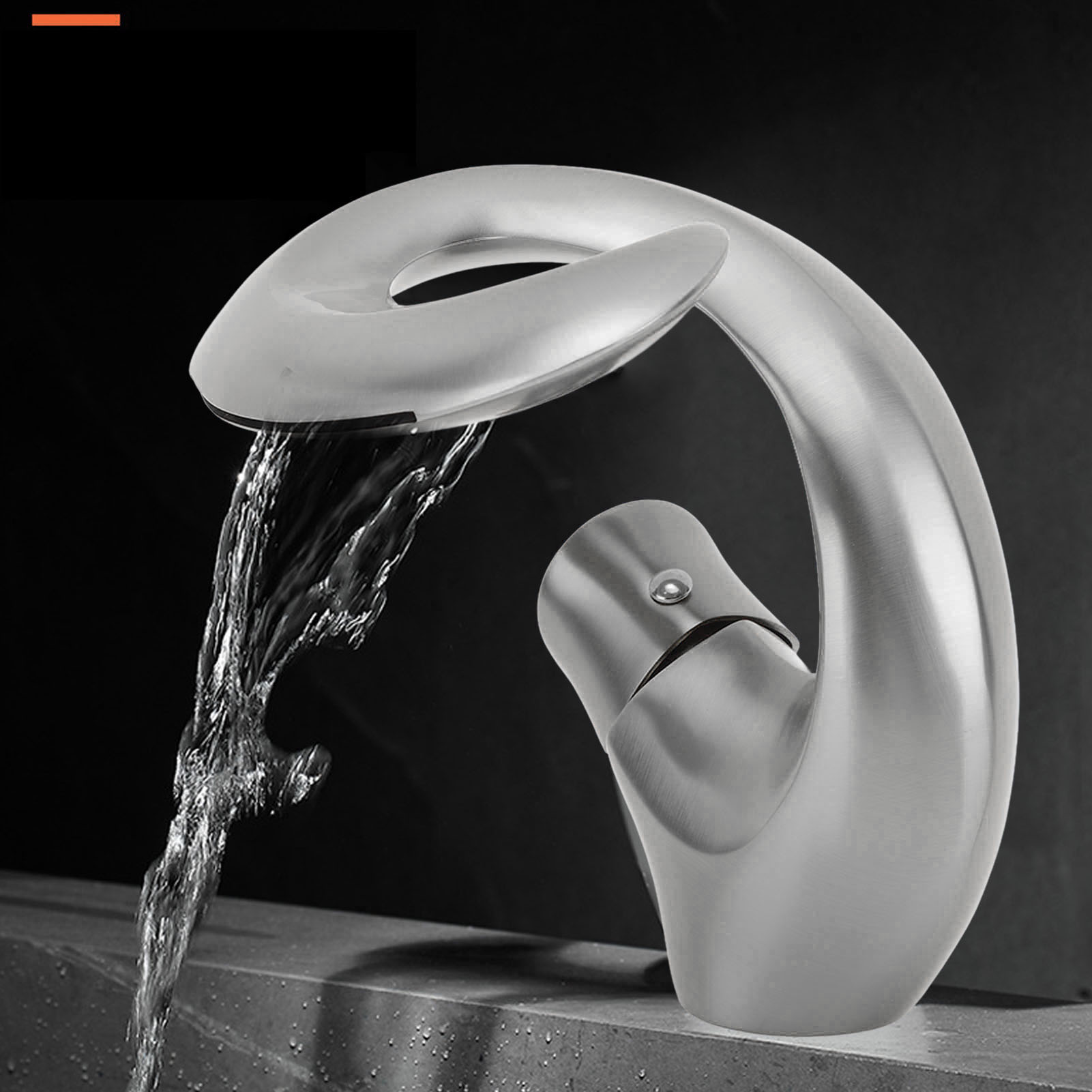 Waschbeckenarmatur Aus Messing Mit Warm- Und Kaltwasseranschluss, Kreatives Waschbecken Im Wasserfall-stil, Grau.