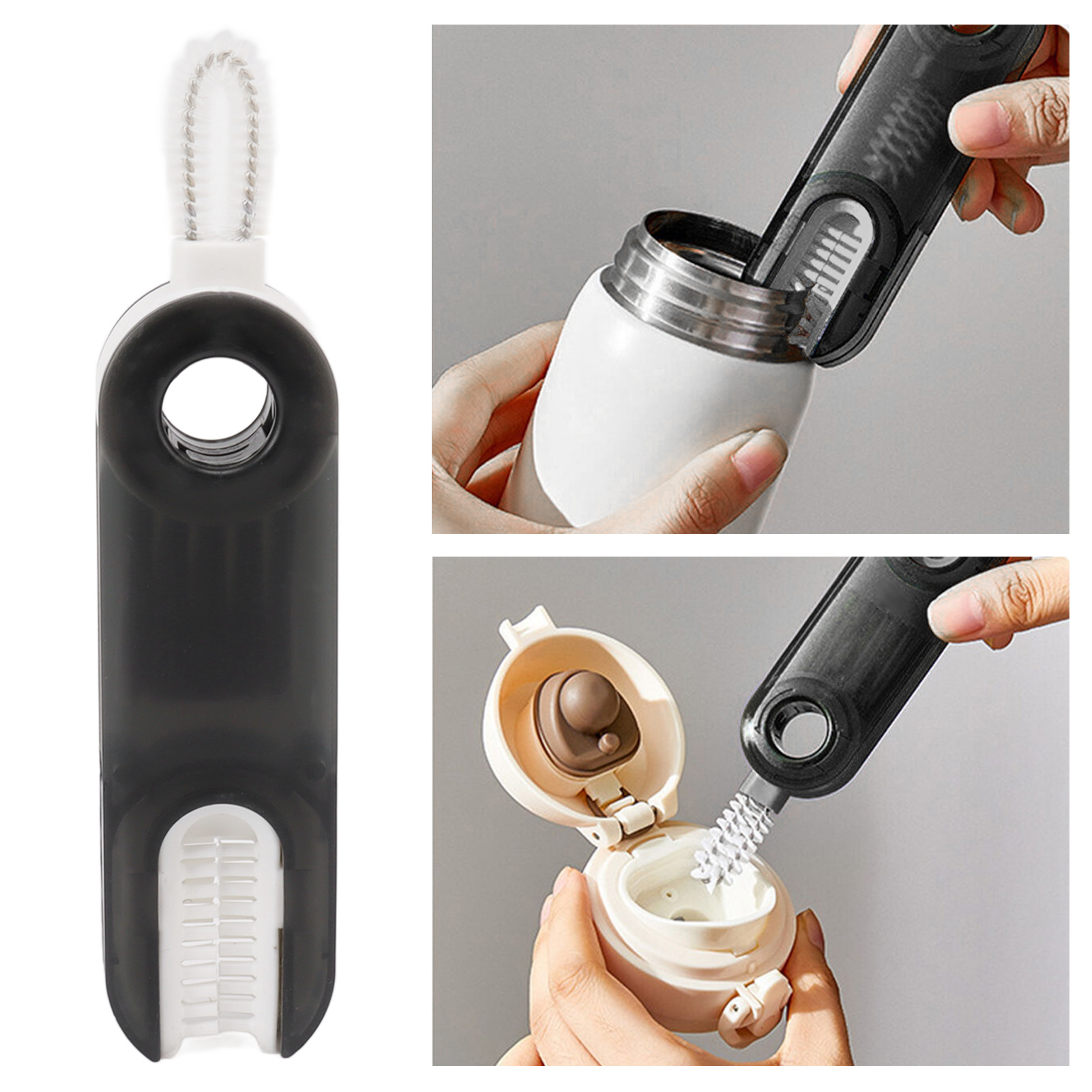 3-in-1 Multifunktions-reinigungsbürste Für Becher Und Flaschen, Deckel, Flaschen Und Sauger Wt01 Grau