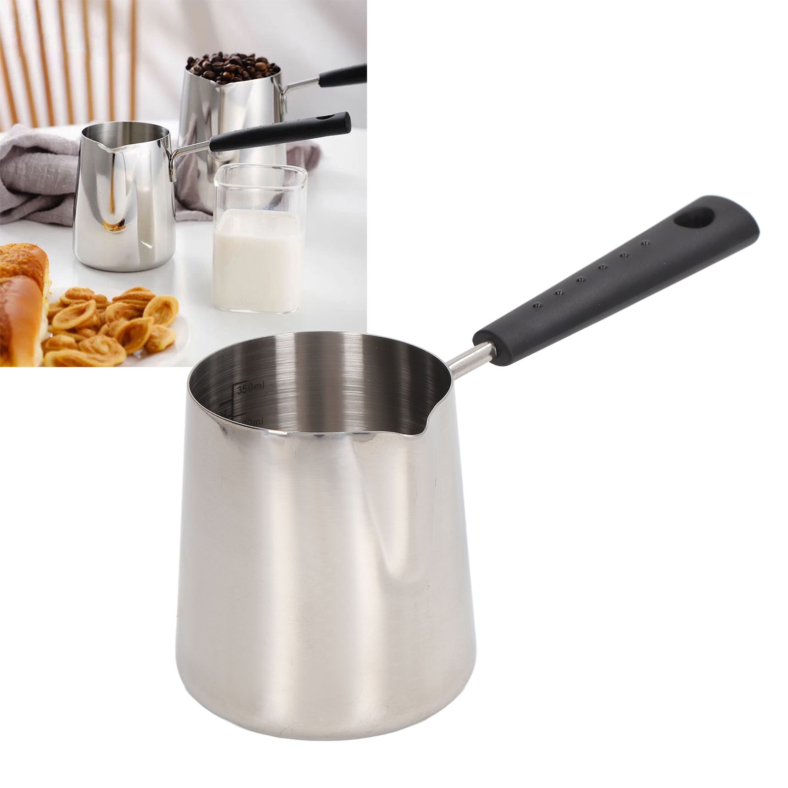 Latte-art-kaffeebecher Aus Edelstahl 201 Mit Langem Henkel, Warmhaltebehälter Für Öl/milch, Messmarkierungen, Spitzem Ausguss, Elegantem Milchbecher, 350 Ml