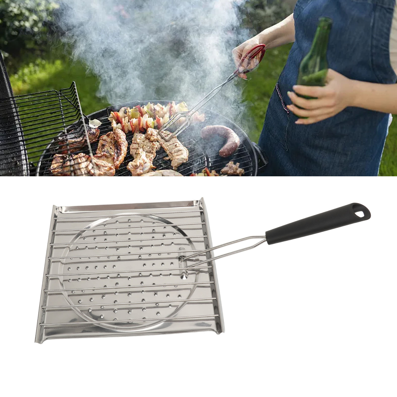Quadratische Grillpfanne Aus Edelstahl Mit Klappgriff, Zubehör Für Den Außenbereich