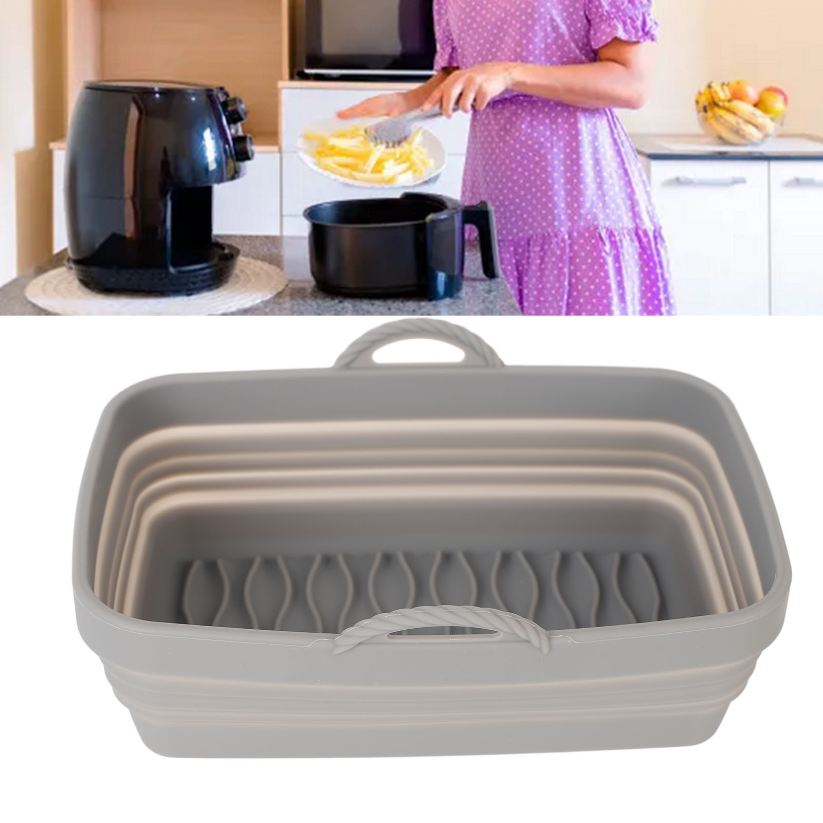 Rechteckige Silikon-kochplatte Für Heißluftfritteuse, Faltbare Kuchenform, Grillmatte, Grau