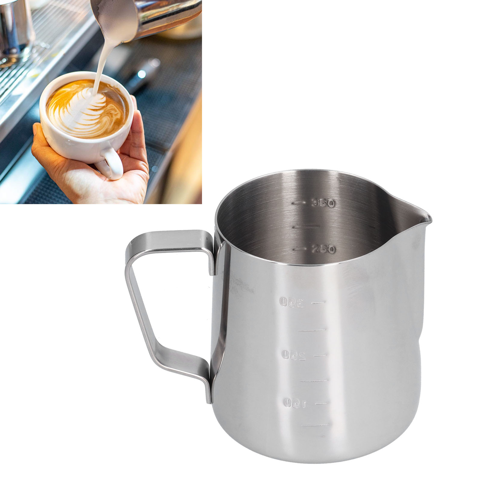 400 Ml Lackierte Latte-art-tasse/milchtasse/kanne Aus Edelstahl 304 Mit Spitzem Ausguss, Spiegelpolierter Außenseite Und Sandgestrahlter Innenseite.