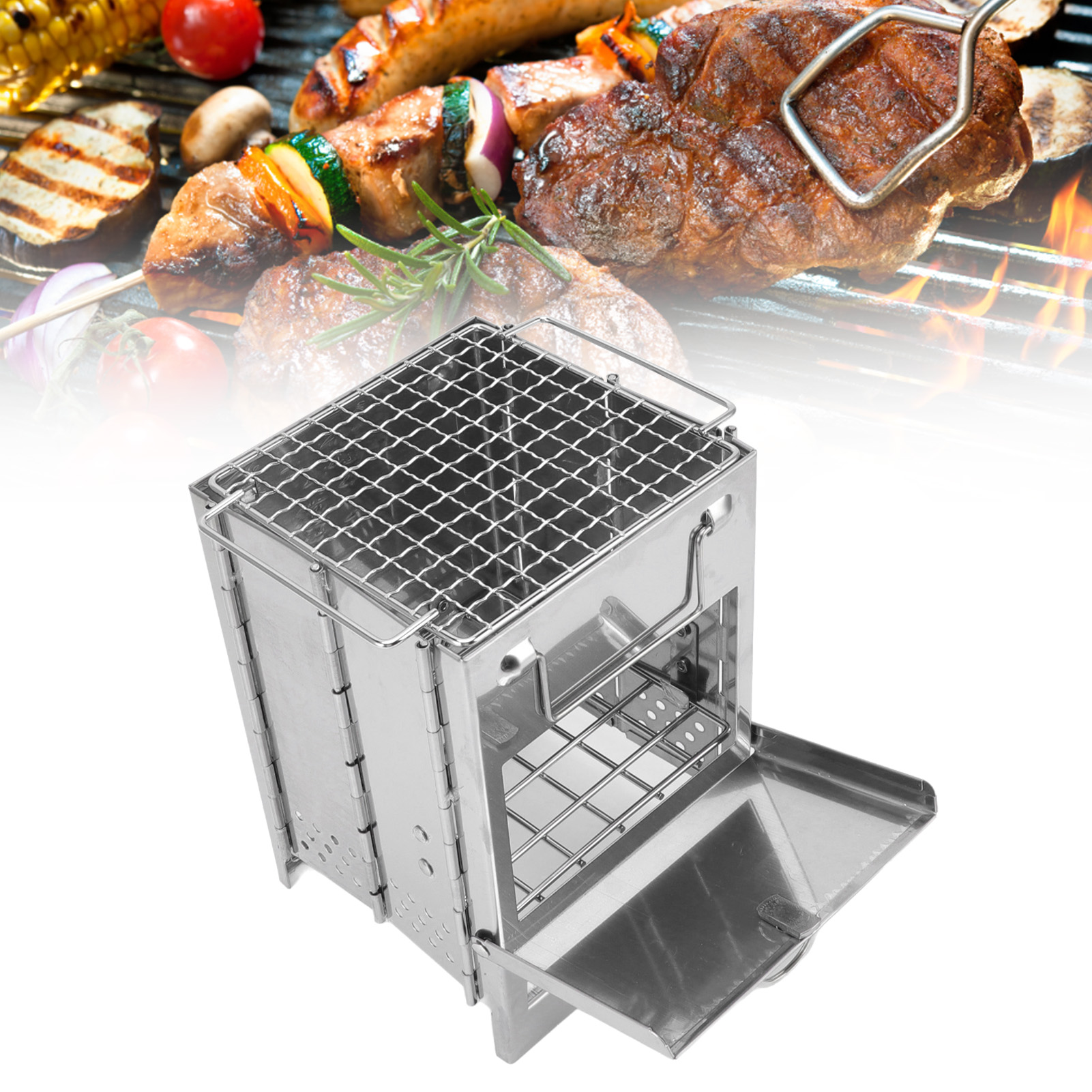Klappbarer Holzofen Für Den Außenbereich, Edelstahlgrill, All-in-one-feueranzünder, Heizung, Campinggrill, Holzkohleofen