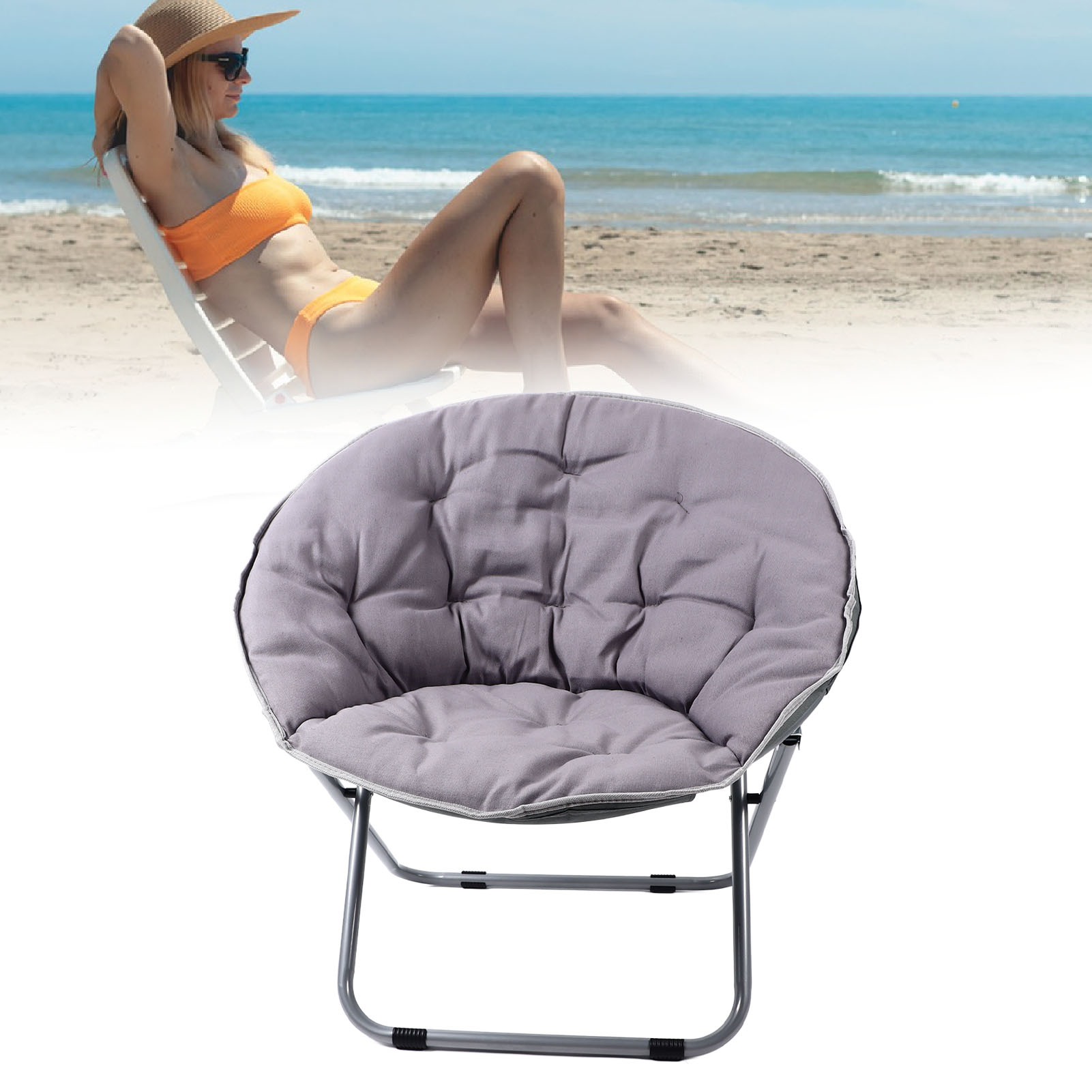 Großer Mondstuhl Für Erwachsene, Sonnenstuhl, Pouf, Klappliege, Sofastuhl, Neues Verbessertes Modell, Grau.