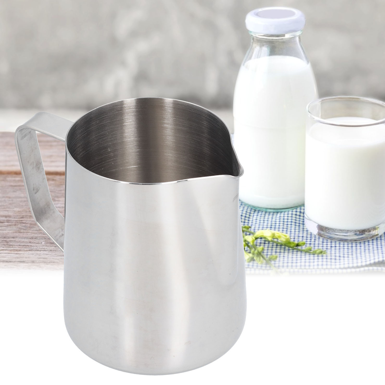 Latte-art-kaffeebecher Aus Edelstahl 304 Mit Spitzem Ausguss, Messbecher, Milchaufschäumer, Naturfarbe, 600 Ml