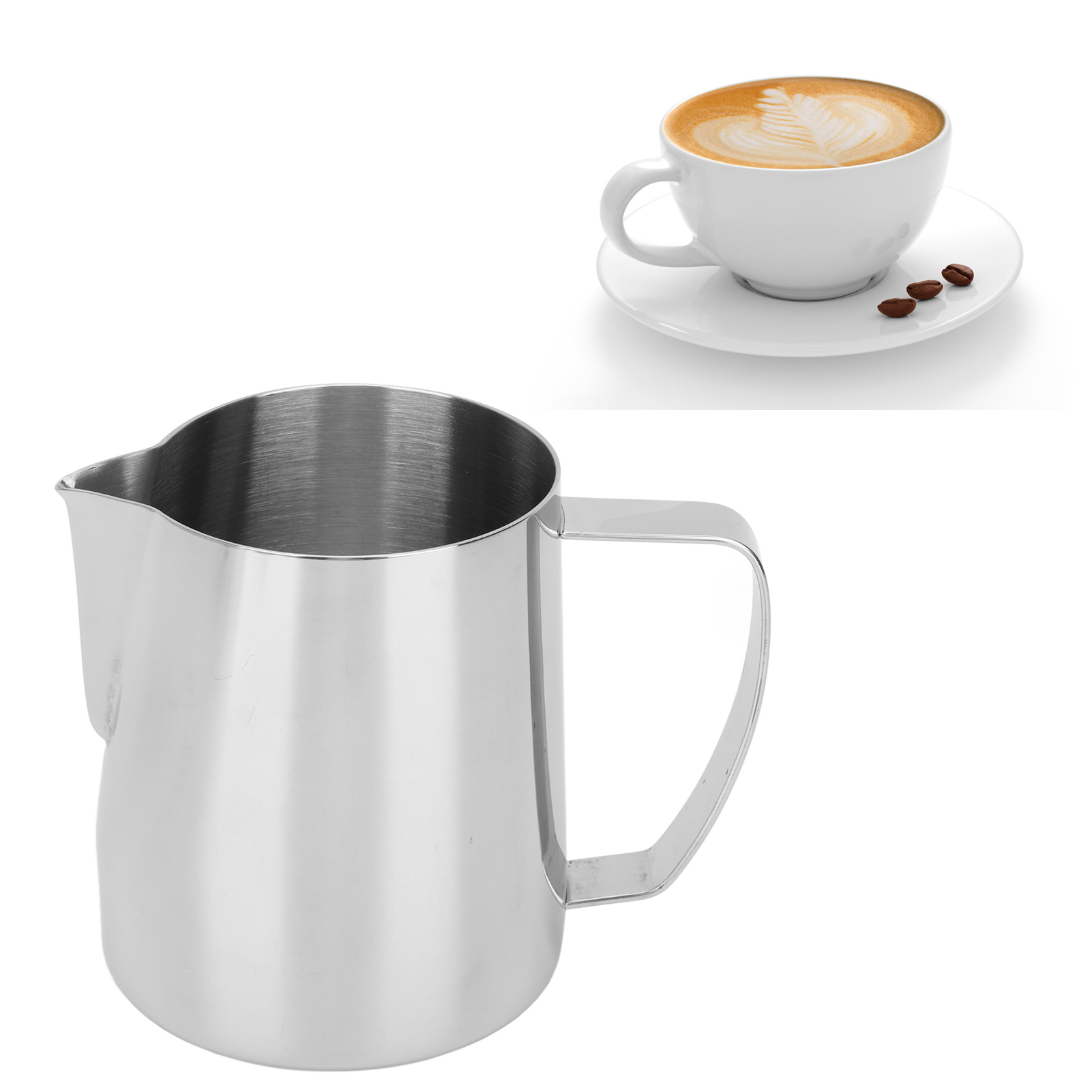 Dickwandiger Latte-art-becher Aus Edelstahl 304 Mit Geprägtem Ausguss, 700 Ml, Edelstahlfarbe