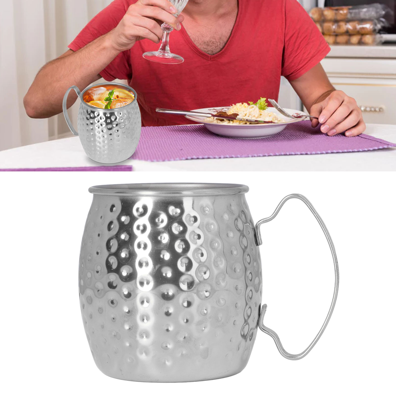 Moscow Mule Cocktailglas Aus Edelstahl 304, Kreativer Hammer-stil, Bar-stil, Trommelförmiger Becher, Originelle Farbe.