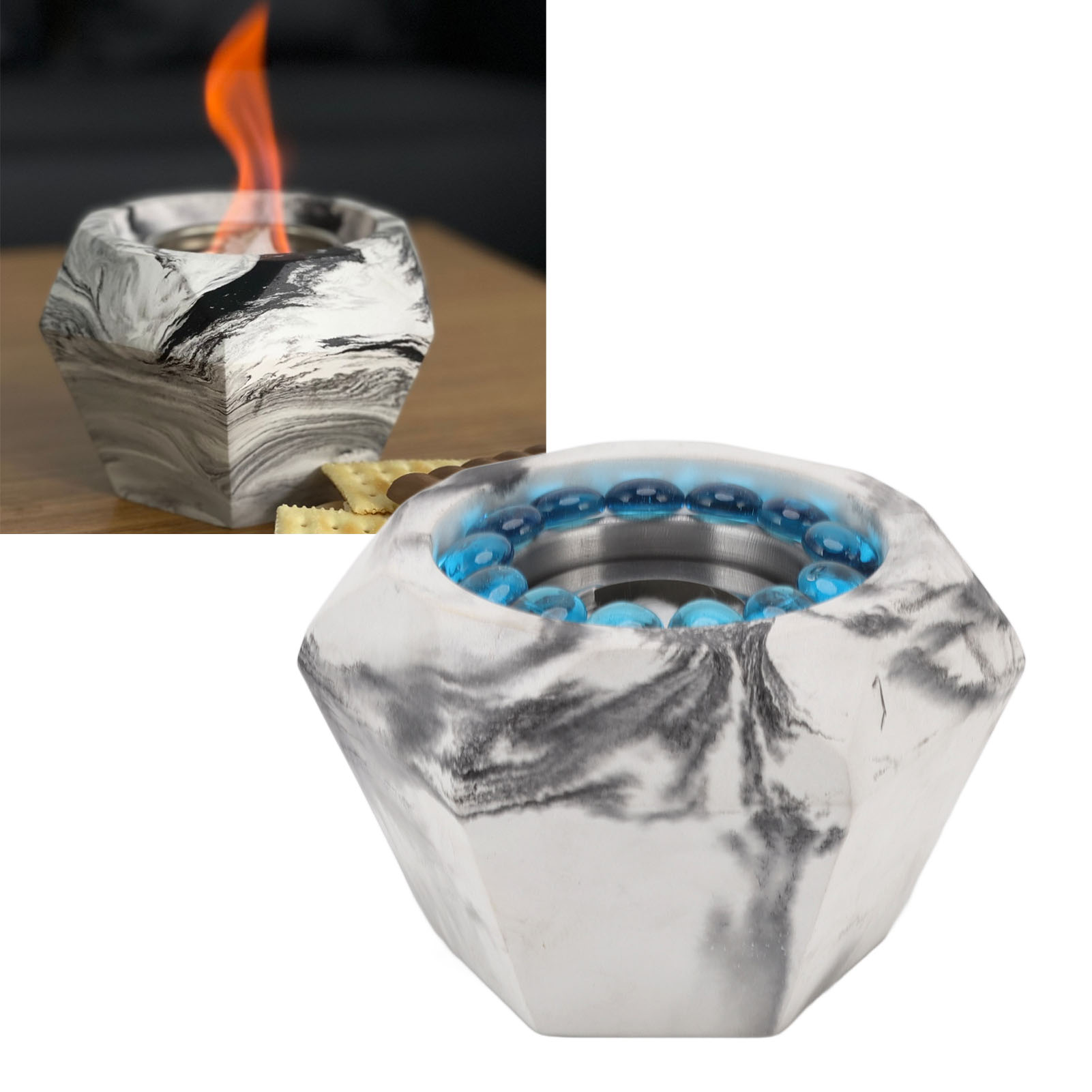 Kamin Mit Diamantmuster Und Echtem Flammenbild, Alkoholkamin, Tischkamin, Kamin Für Drinnen Und Draußen, Heizgerät, Tuschemalerei