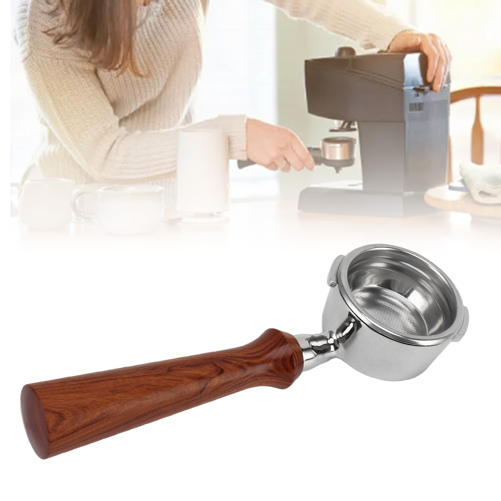 Gaggia 58-mm-kaffeemaschinengriff, Doppelgriff Aus Edelstahl Für Espressomaschinen, Bodenlos, Modell F, Rosenholz