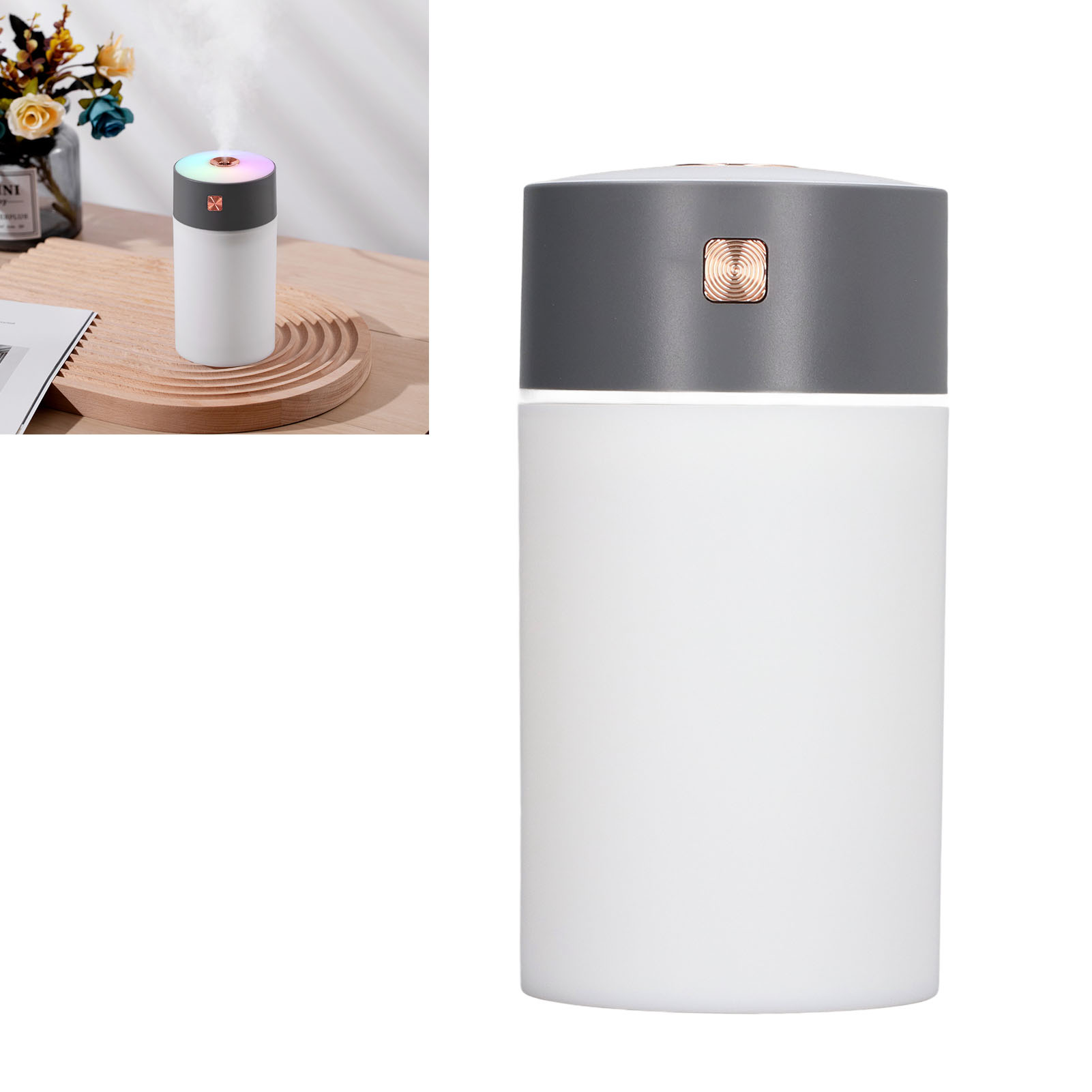 Mini-ultraschall-luftbefeuchter In Regenbogenbecherform Mit Hoher Nebelleistung. Ideal Für Zuhause, Büro Und Auto. Grau.