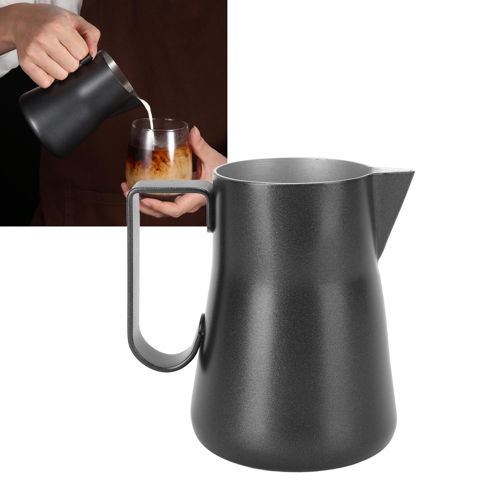 350-ml-edelstahlbecher Für Latte Art Mit Spitzem Ausguss, Kaffeetasse, Italienische Kaffeemaschine Für Latte Art, Latte-art-ständer, Milchaufschäumer, Schwarz