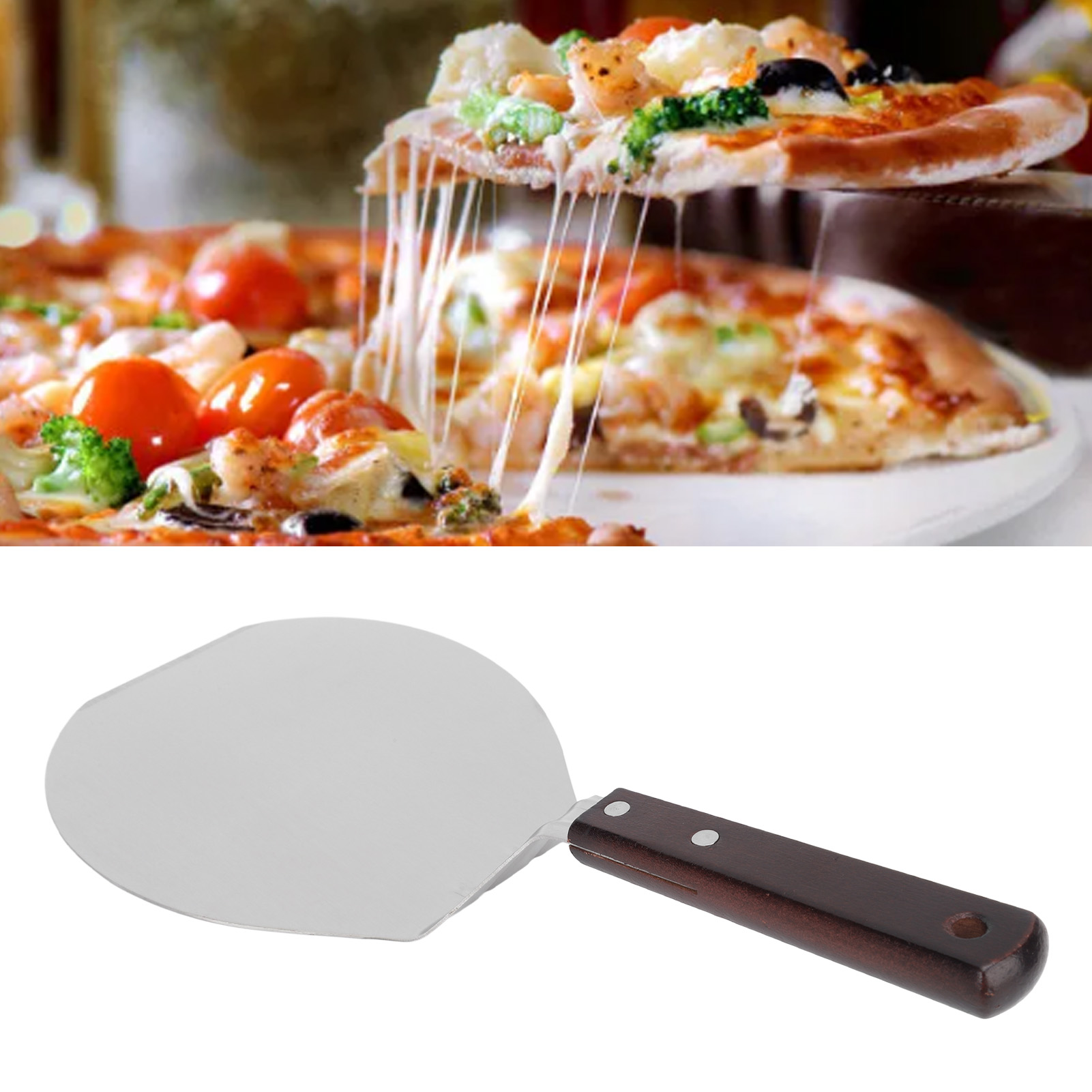 Pizzaspatel Aus Edelstahl, Pfannenwender, Kuchenspatel, Runder Pizzaspatel Mit Holzgriff